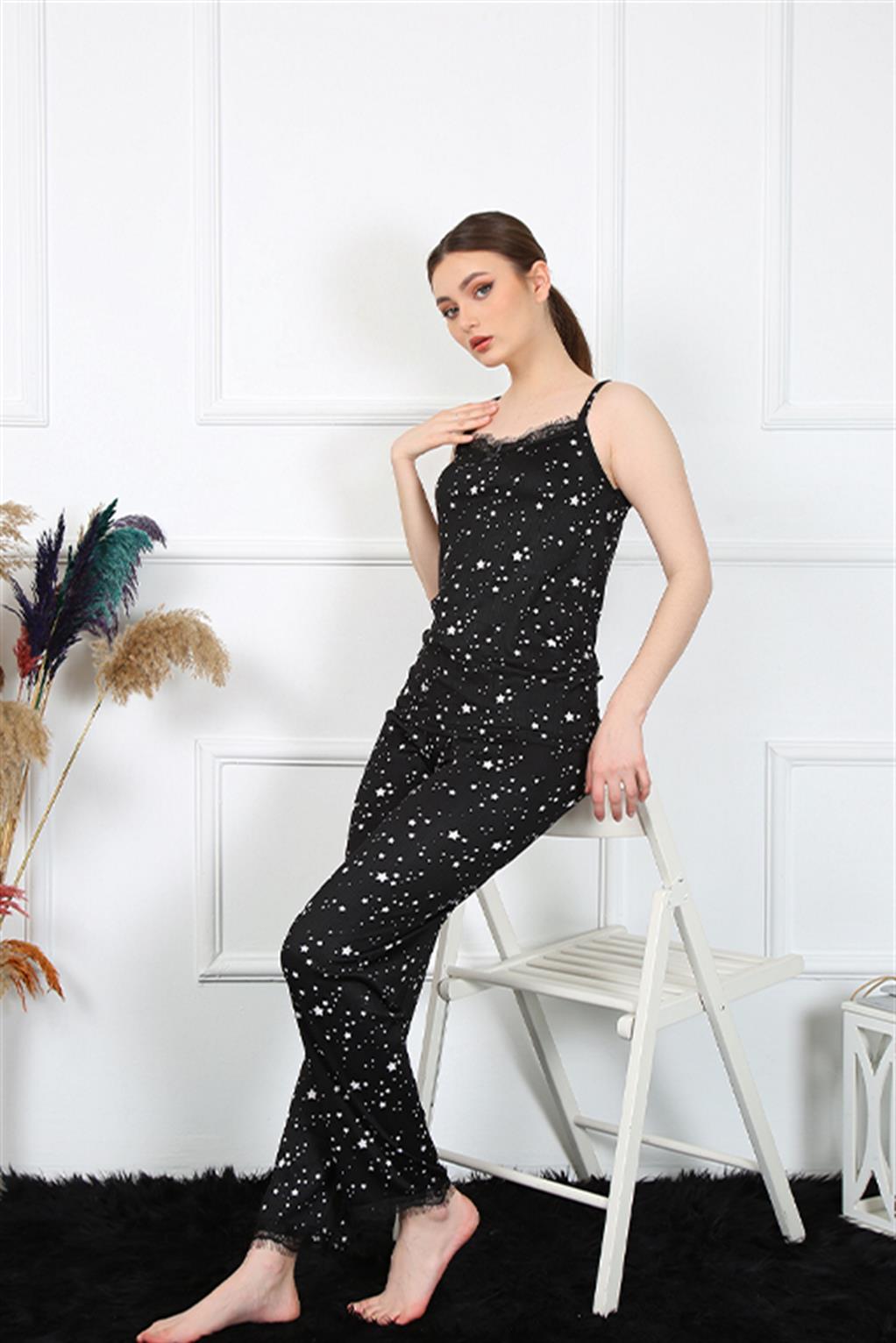 Akbeniz Kadın İp Askılı Siyah Pijama Takım 4137
