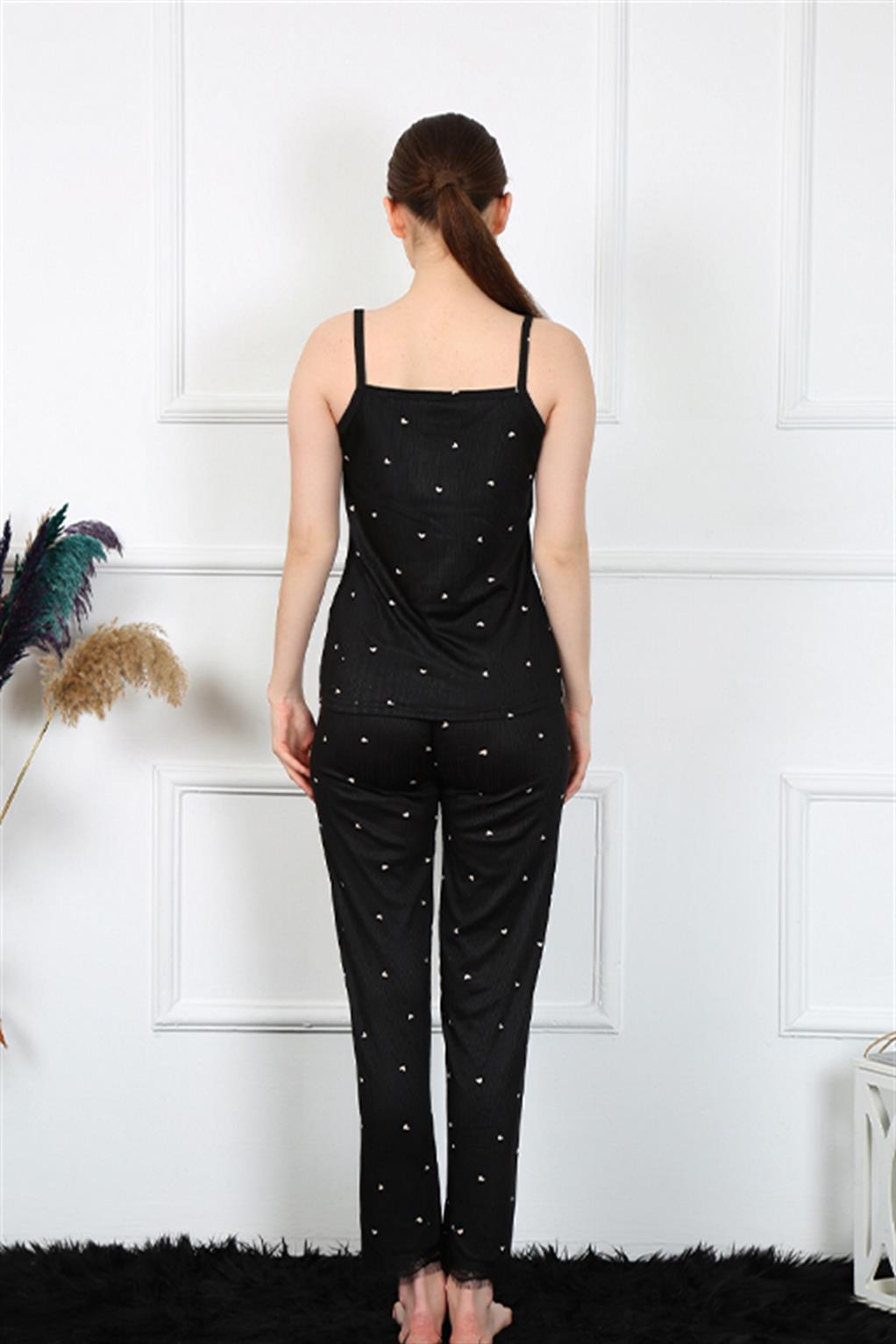 Akbeniz Kadın İp Askılı Siyah Pijama Takım 4138