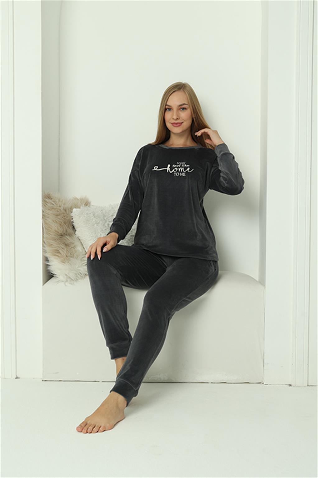 Akbeniz Kadın Kadife Füme Pijama Takım 20624