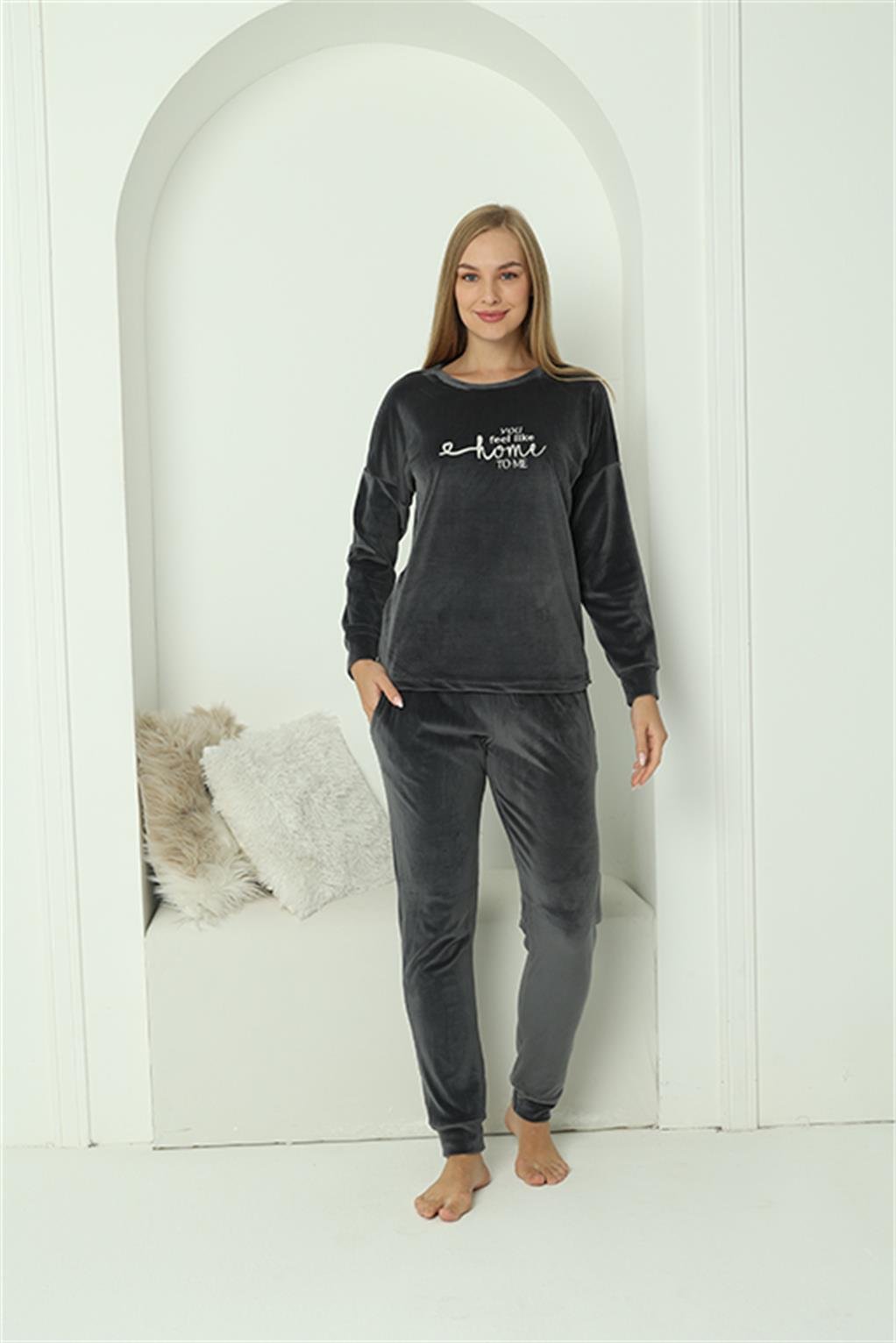 Akbeniz Kadın Kadife Füme Pijama Takım 20624