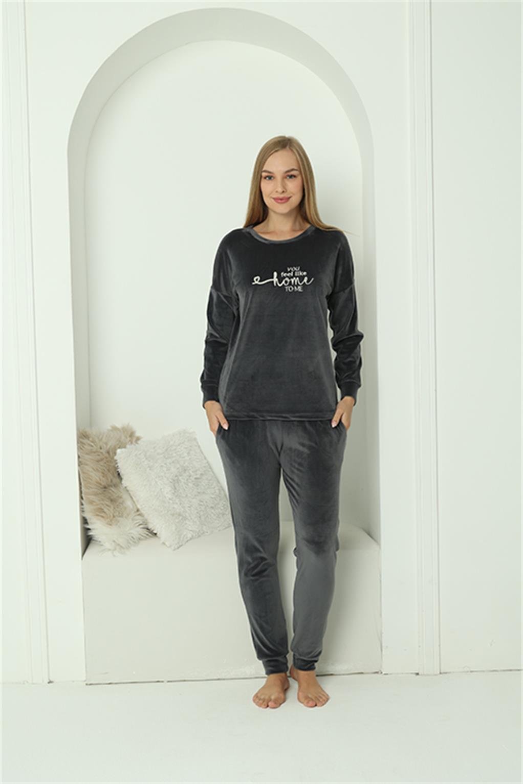 Akbeniz Kadın Kadife Füme Pijama Takım 20624