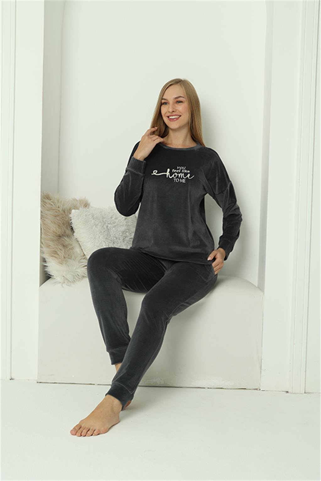 Akbeniz Kadın Kadife Füme Pijama Takım 20624