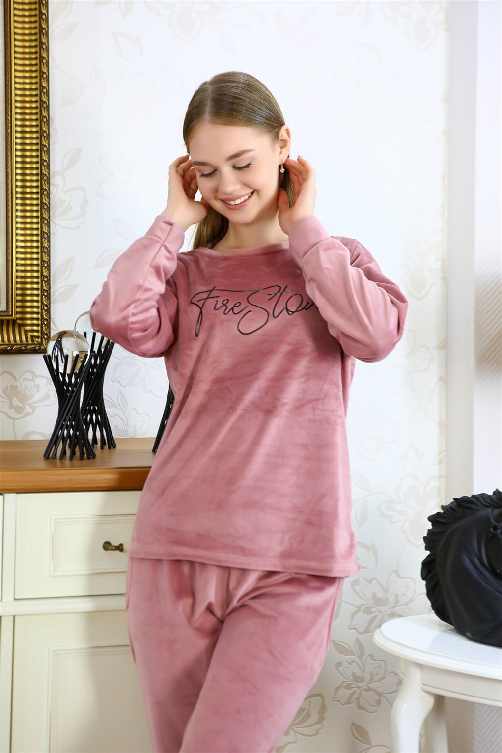 Akbeniz Kadın Kadife Pijama Takım 9082