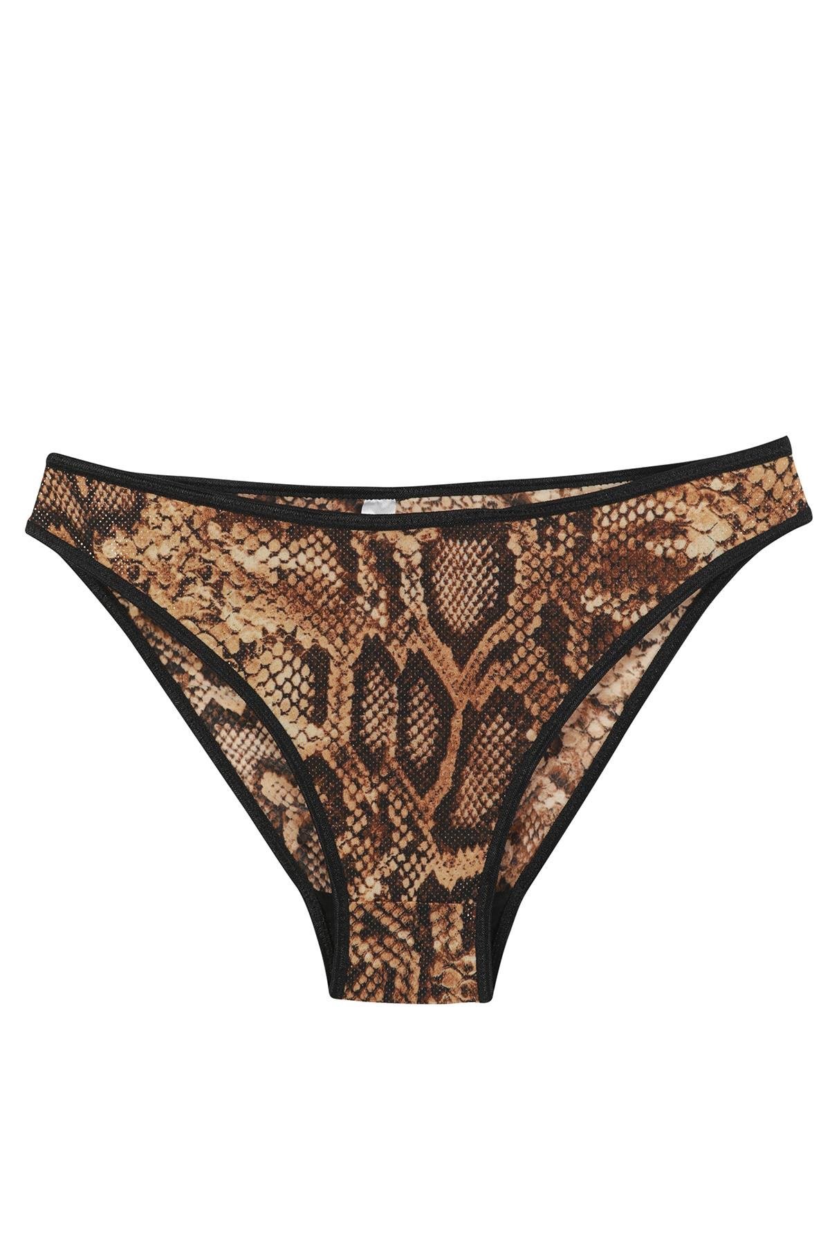 Akbeniz Kadın Kahverengi Yılan Desenli 2’li Slip