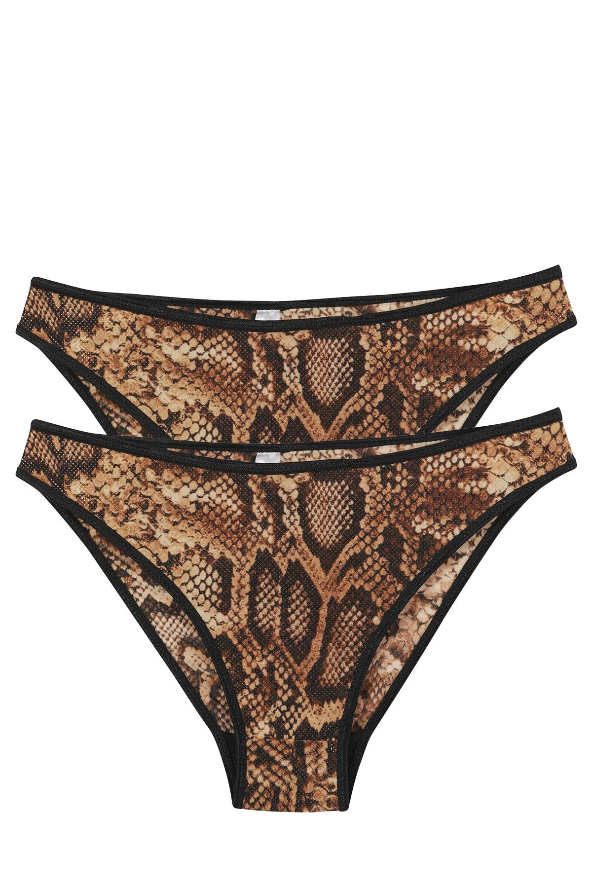 Akbeniz Kadın Kahverengi Yılan Desenli 2’li Slip