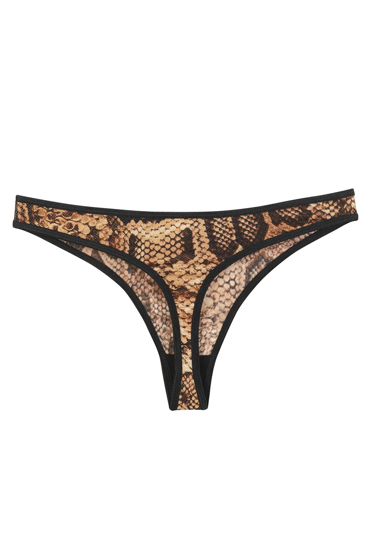 Akbeniz Kadın Kahverengi Yılan Desenli 2’li Tanga Slip