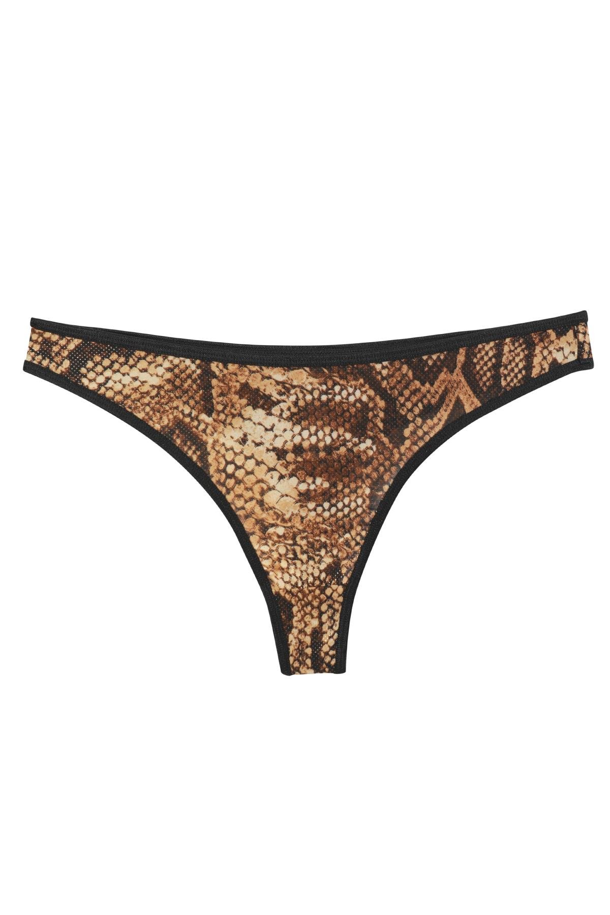 Akbeniz Kadın Kahverengi Yılan Desenli 2’li Tanga Slip