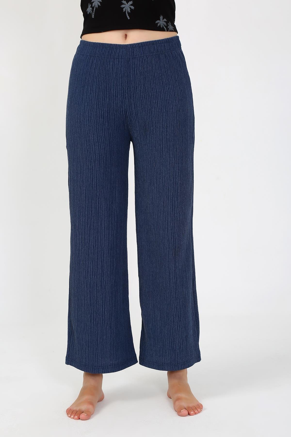 Akbeniz Kadın Kalın Askılı Body Bol Paça Pantolon 2`li Takım Siyah 4221