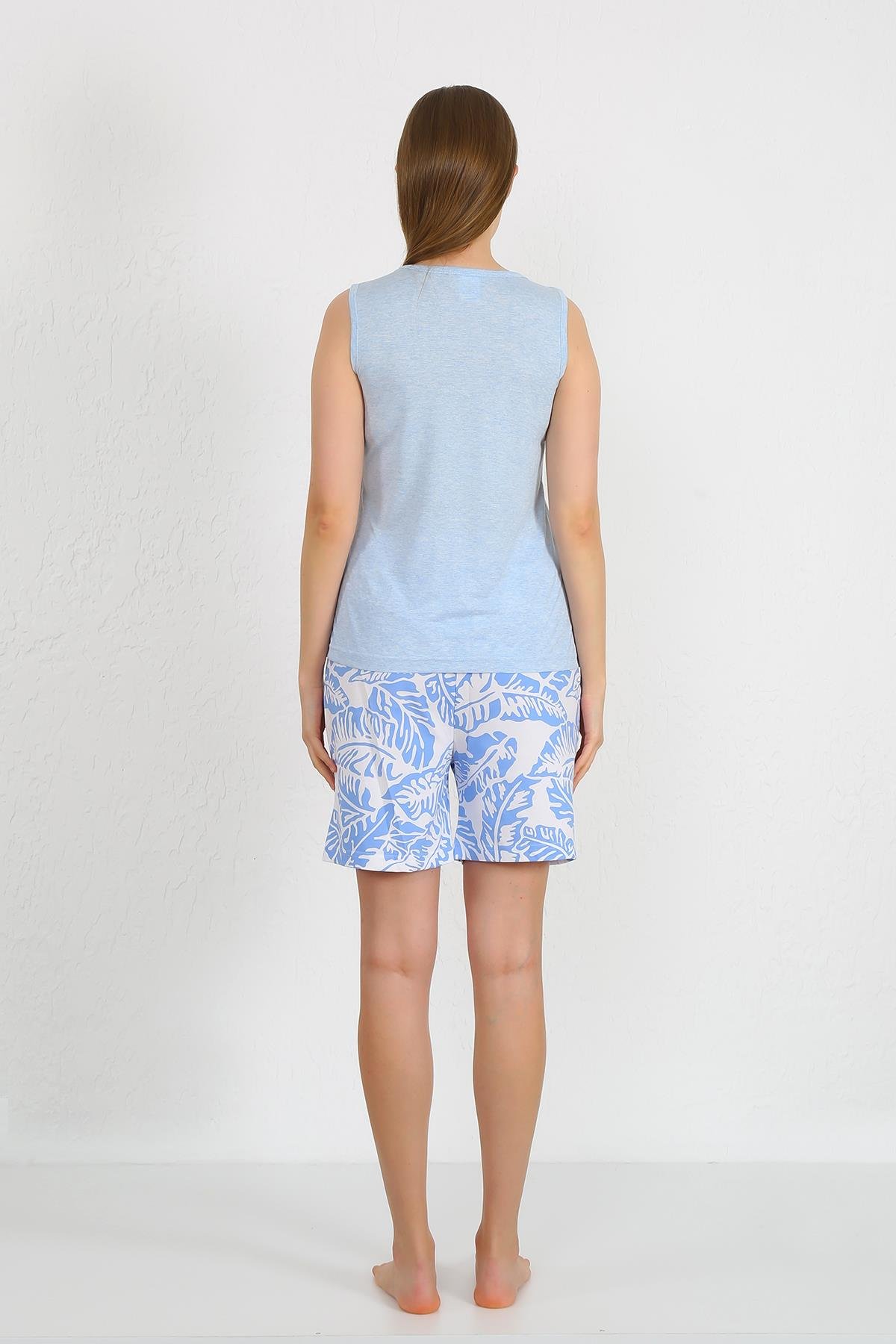 Akbeniz Kadın Kalın Askılı Cepli Şortlu Takım Mavi 3617