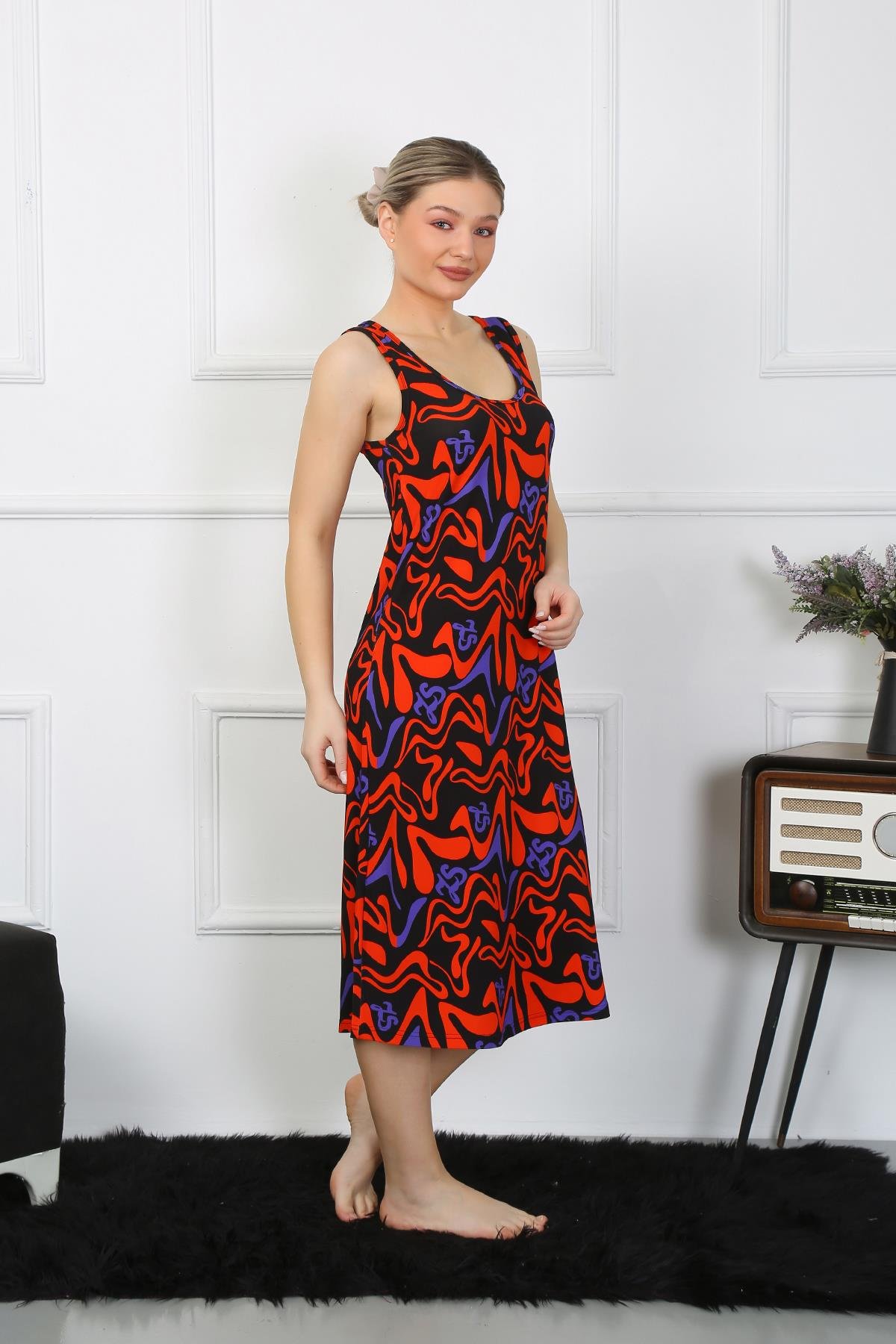 Akbeniz Kadın Kalın Askılı Penye Uzun Gecelik 12003