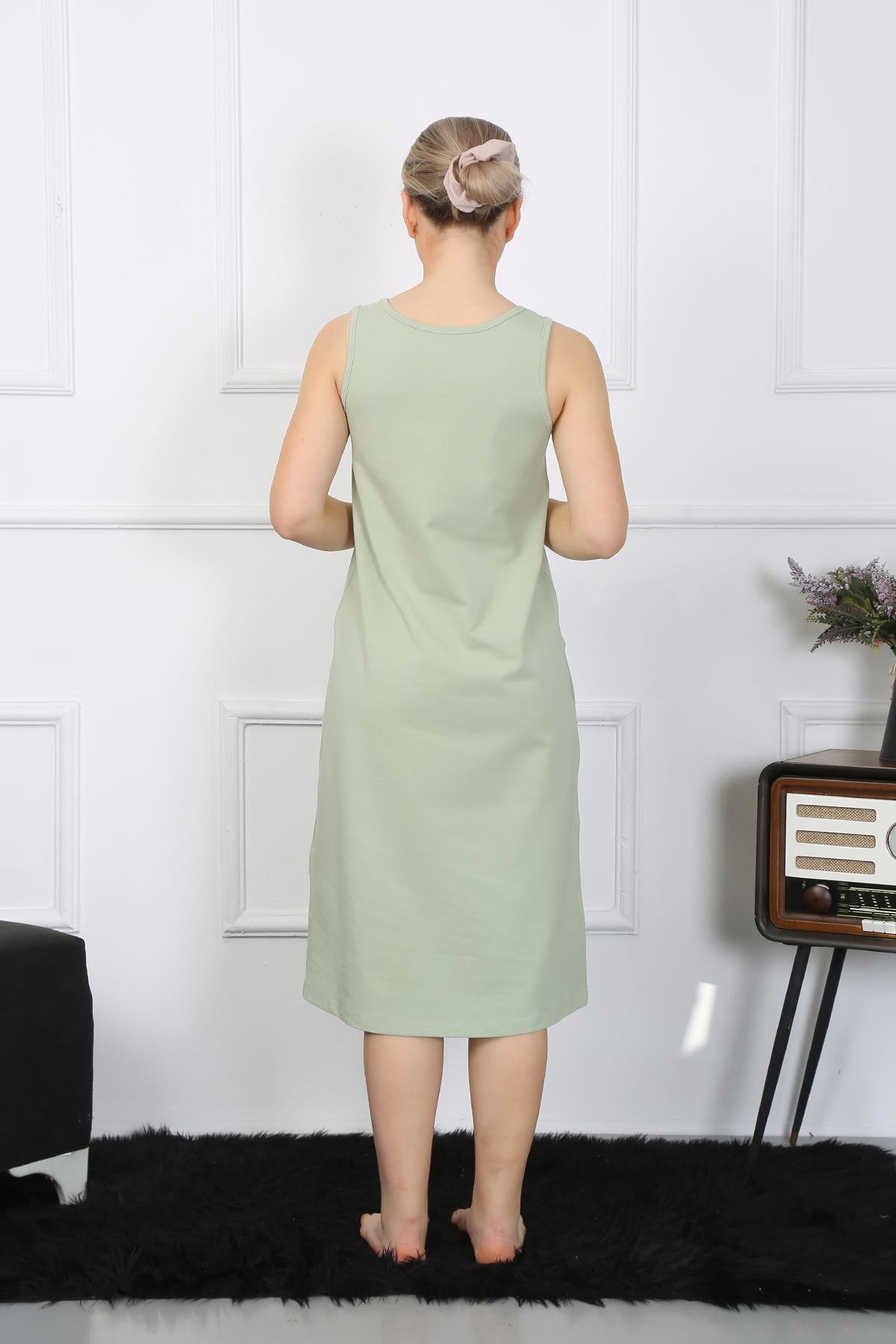 Akbeniz Kadın Kalın Askılı Penye Uzun Fıstık Yeşili Gecelik 12001