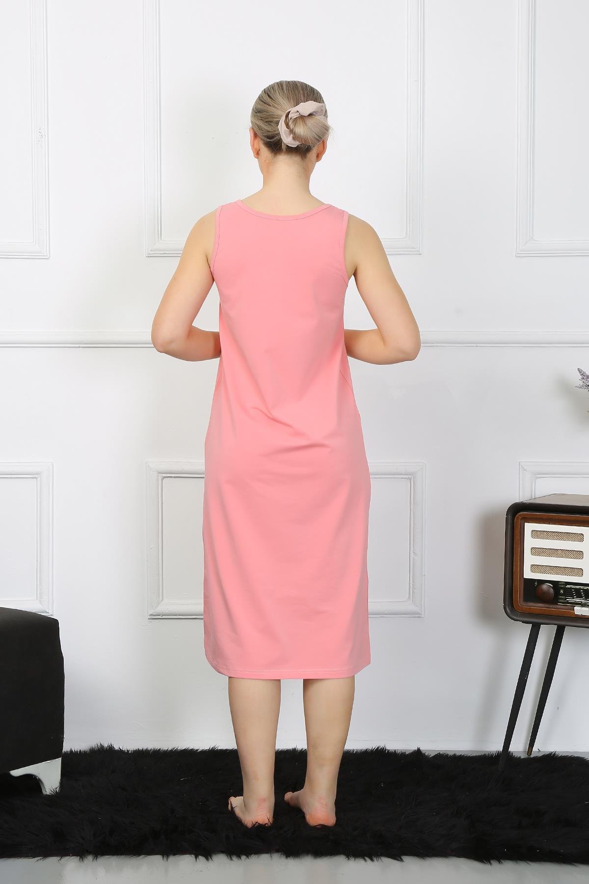 Akbeniz Kadın Kalın Askılı Penye Uzun Pembe Gecelik 12001