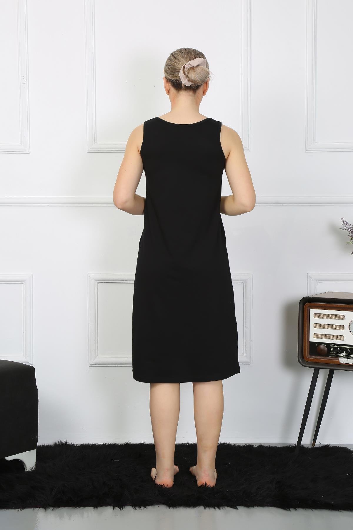 Akbeniz Kadın Kalın Askılı Penye Uzun Siyah Gecelik 12001