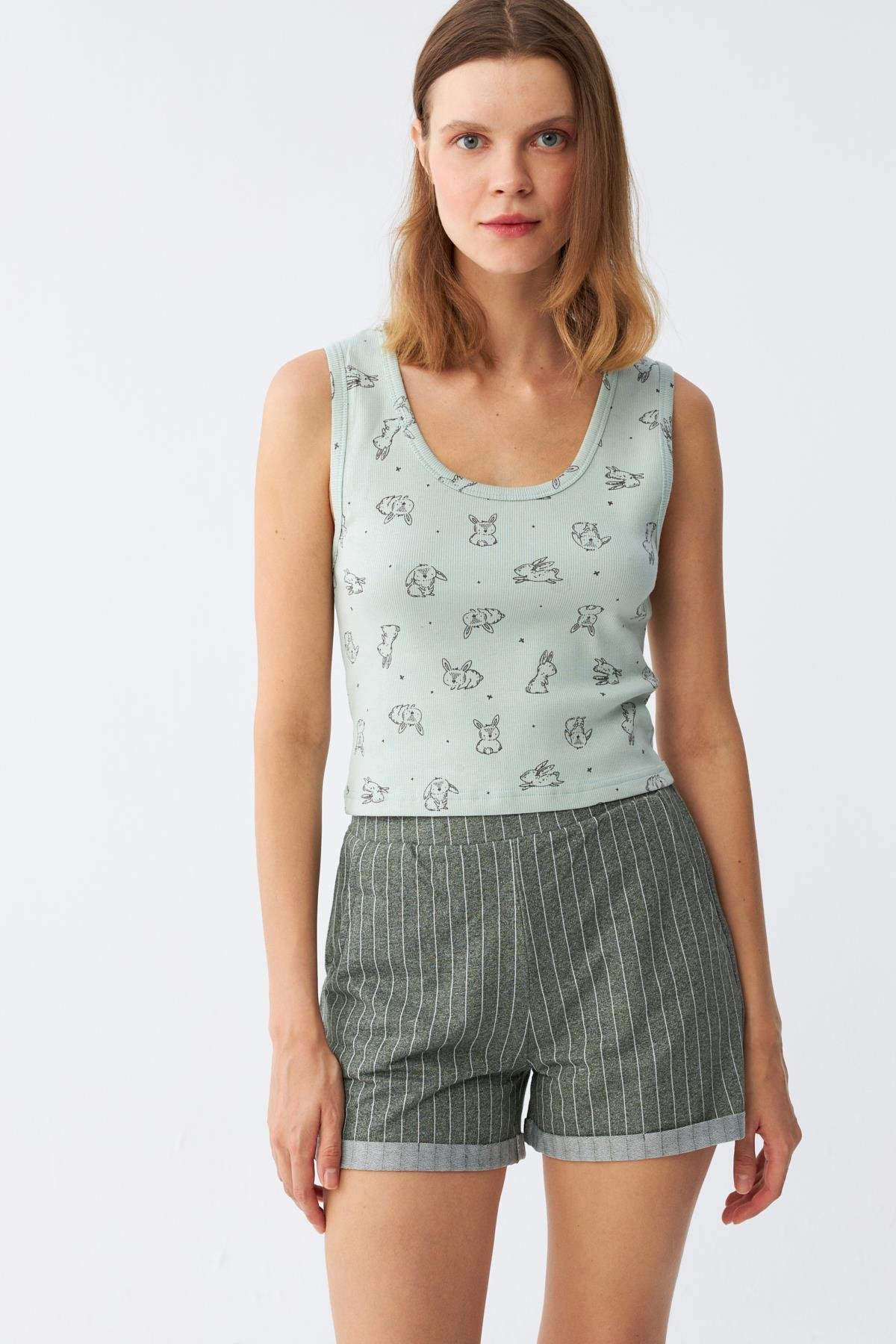 Akbeniz Kadın Kalın Askılı Şortlu Pijama Takım 3631