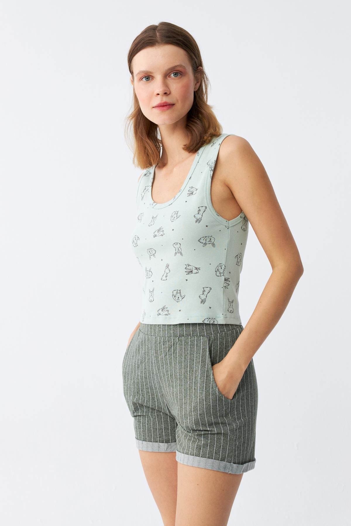 Akbeniz Kadın Kalın Askılı Şortlu Pijama Takım 3631