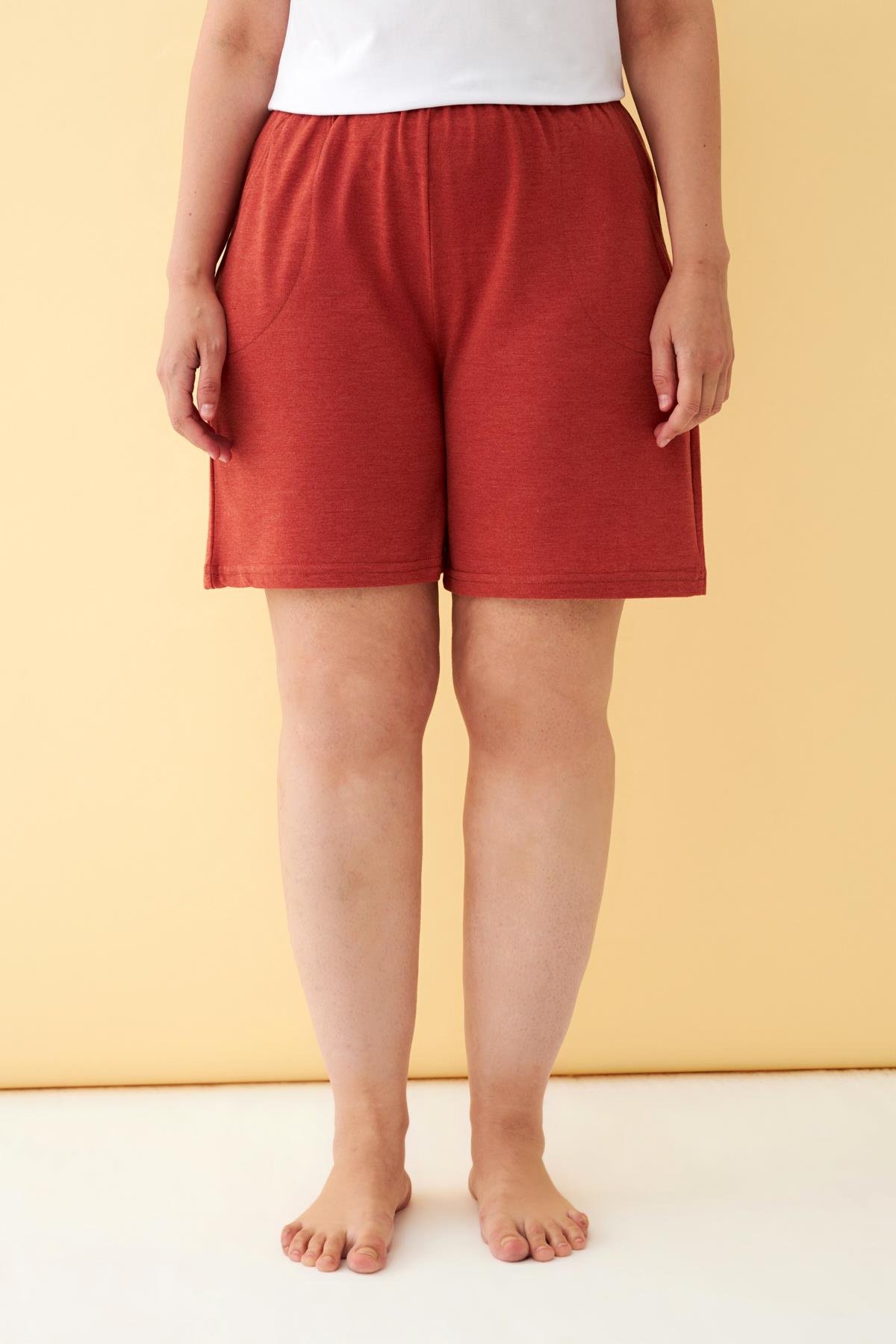 Akbeniz Kadın Kiremit Rengi Rahat Kalıp Cepli Şort