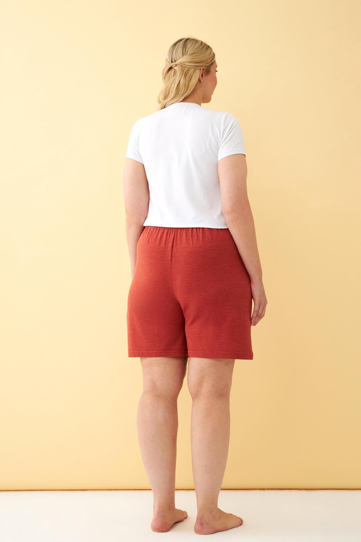 Akbeniz Kadın Kiremit Rengi Rahat Kalıp Cepli Şort