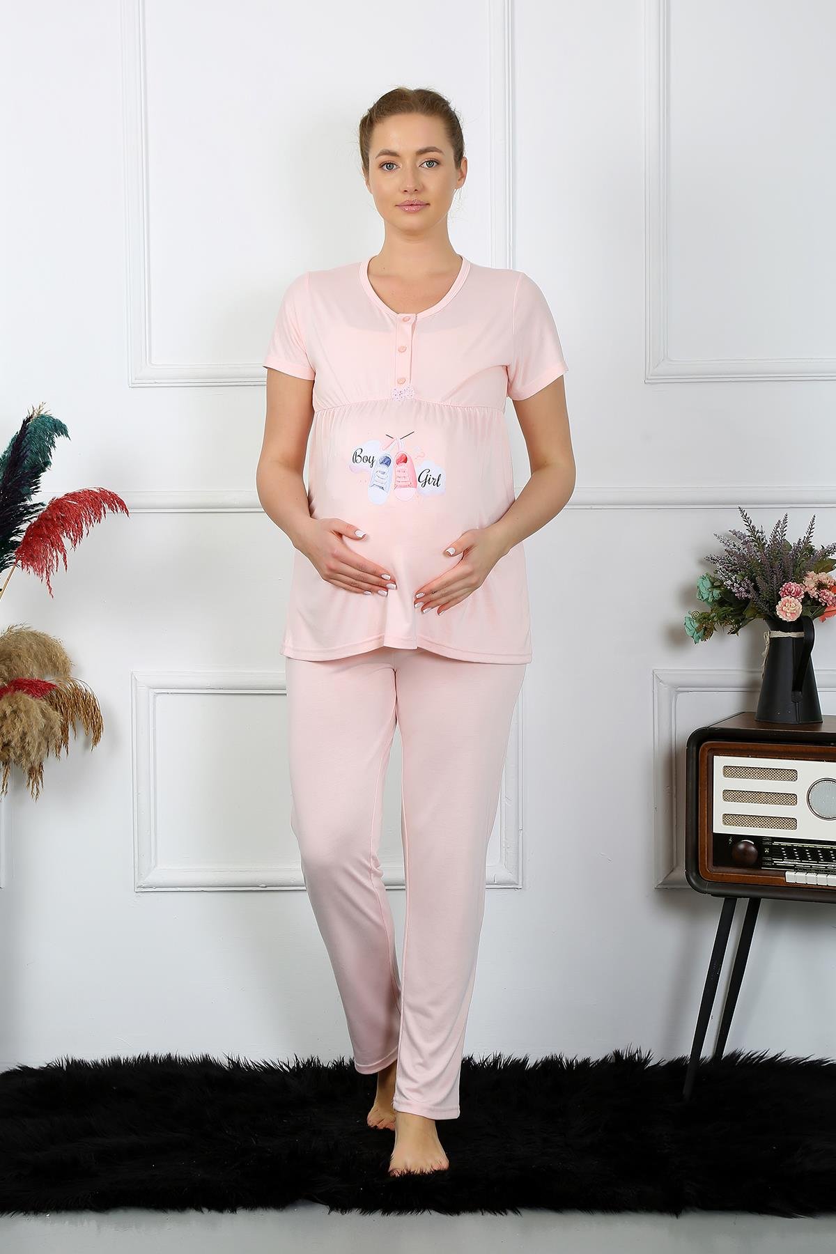 Akbeniz Kadın Kısa Kol Hamile Lohusa Pijama Takımı Pembe 45210