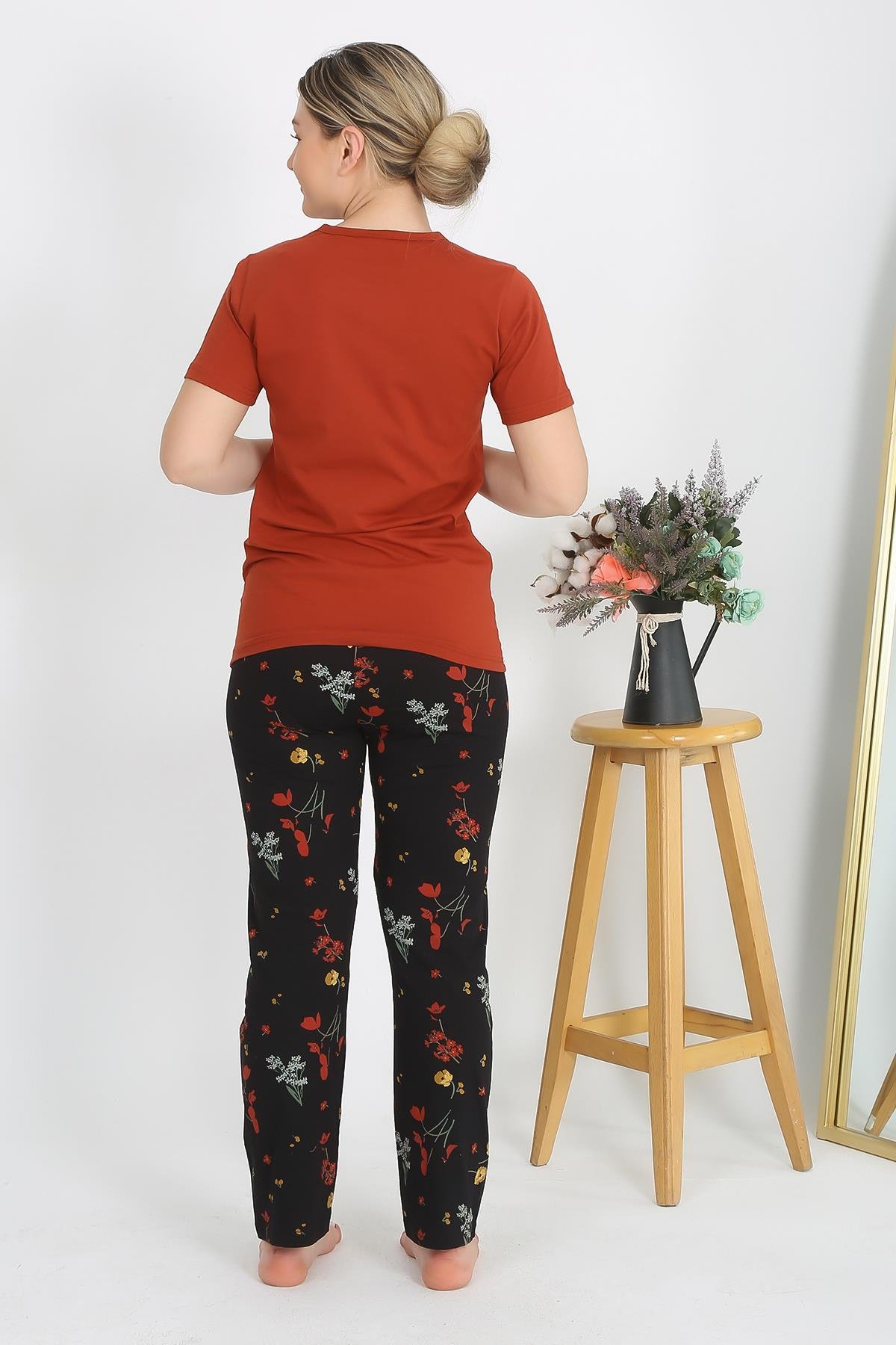 Akbeniz Kadın Kısa Kol Pamuk Penye Pijama Takım Kremit 4214