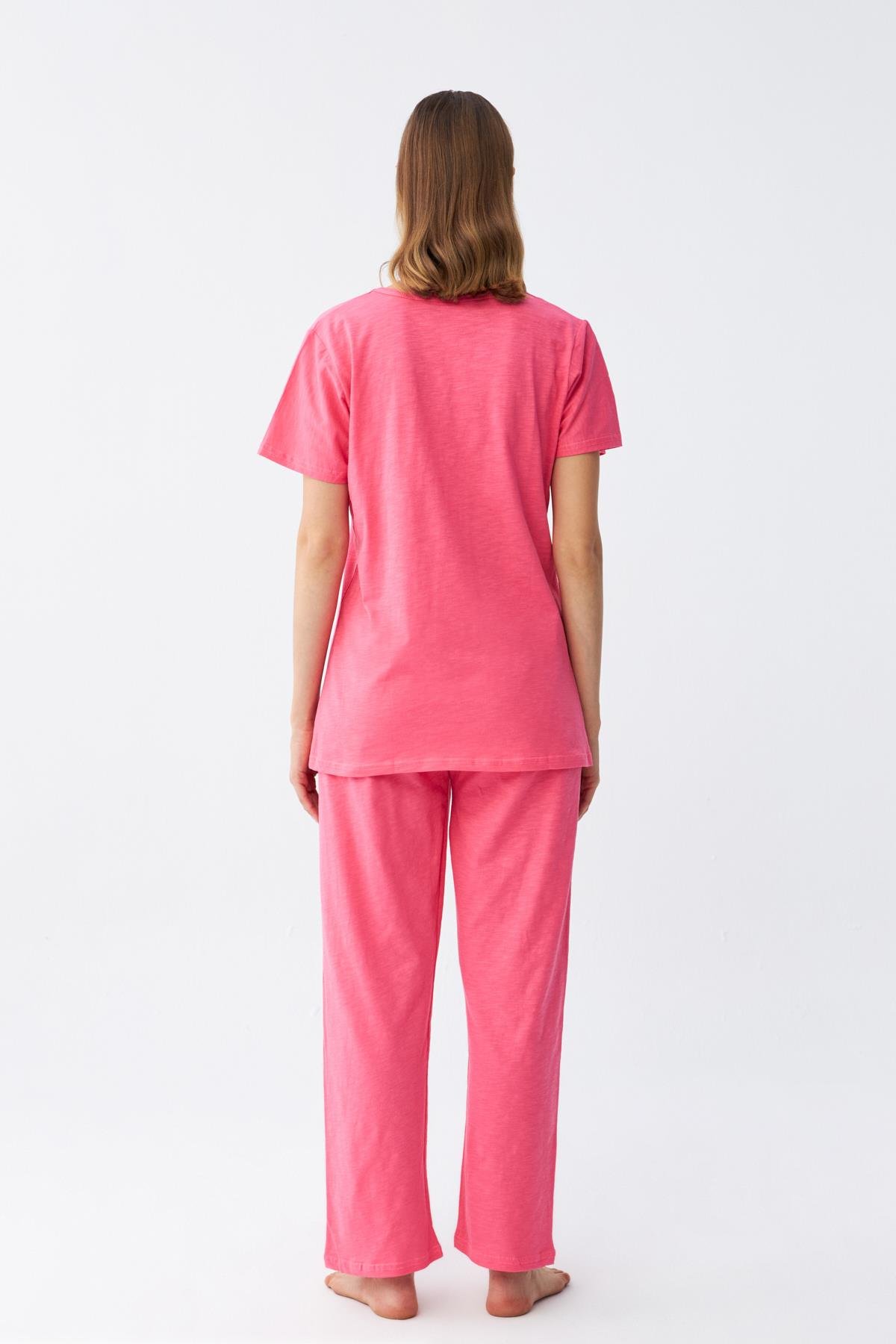 Akbeniz Kadın Kısa Kol Pamuk Penye Pijama Takım Fuşya 4213