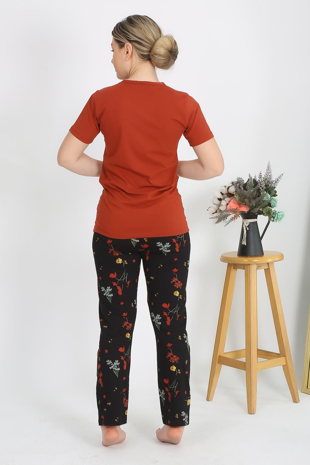 Akbeniz Kadın Kısa Kol Pamuk Penye Pijama Takım Kremit 4214