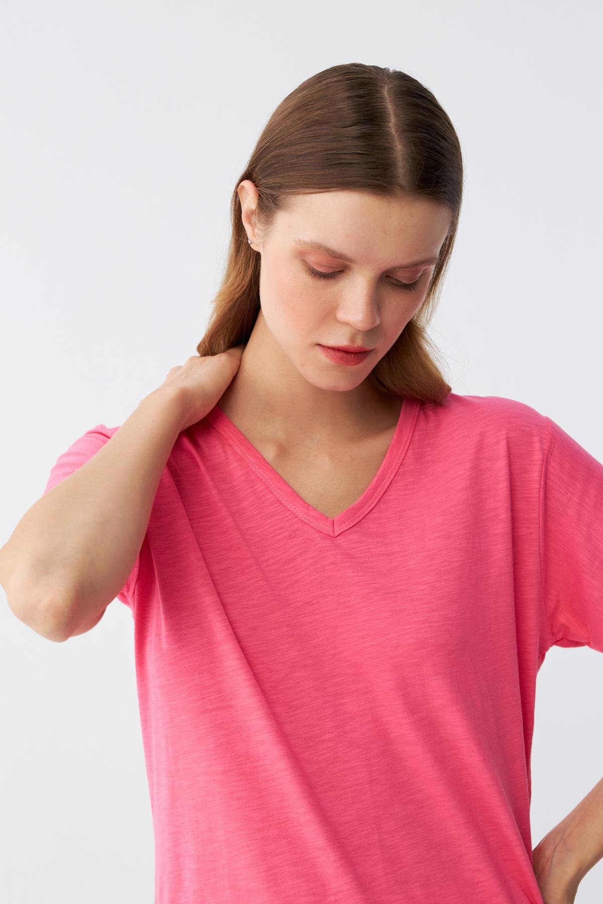 Akbeniz Kadın Kısa Kol Pamuk Penye Pijama Takım Fuşya 4213