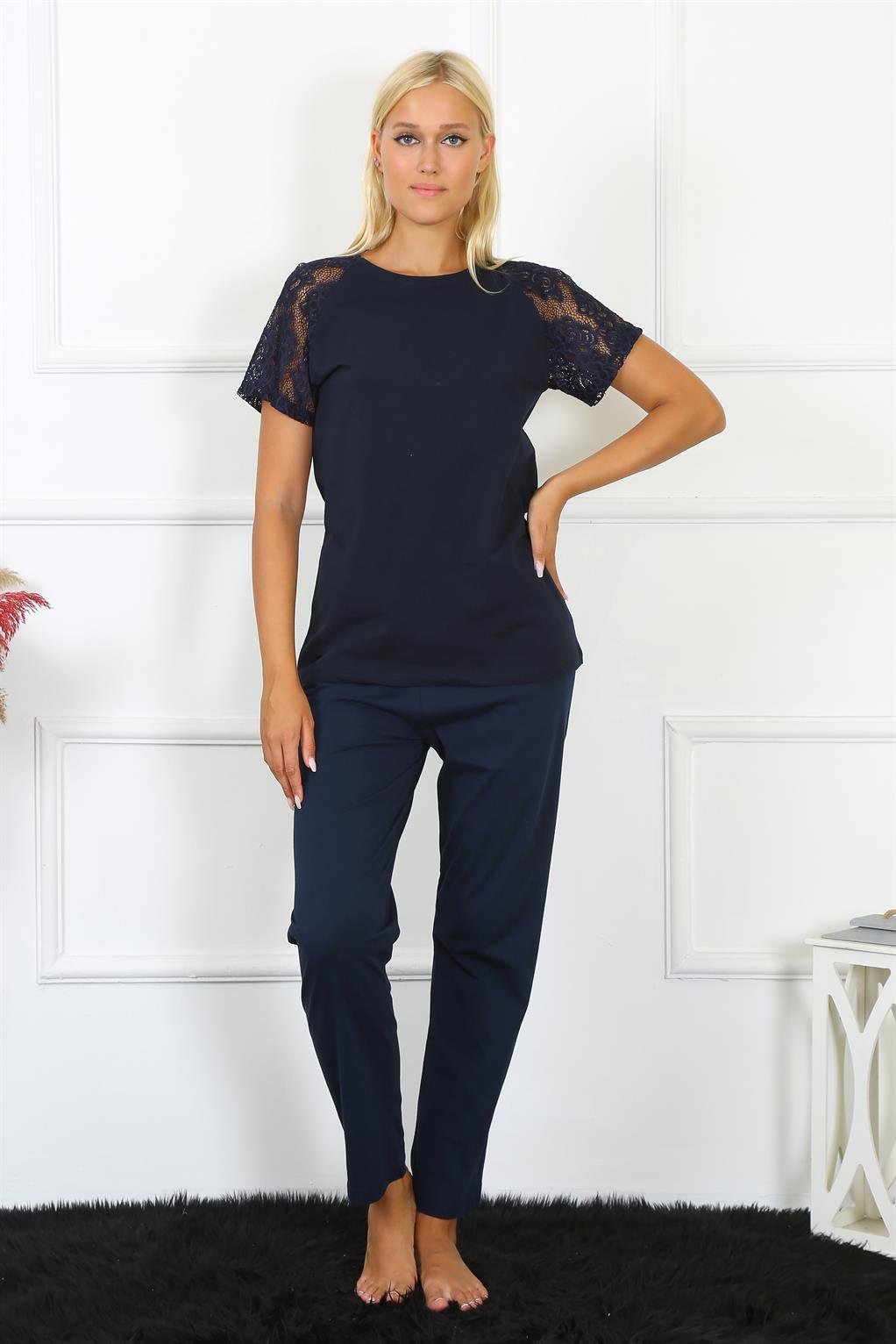 Akbeniz Kadın Kolu Dantelli Penye Pijama Takım 4150