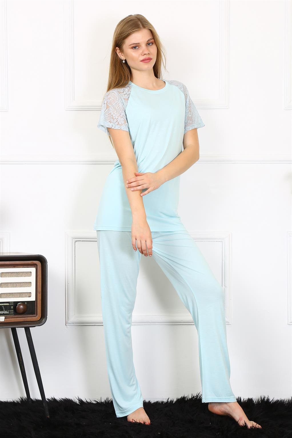 Akbeniz Kadın Kolu Dantelli Penye Pijama Takım 4151