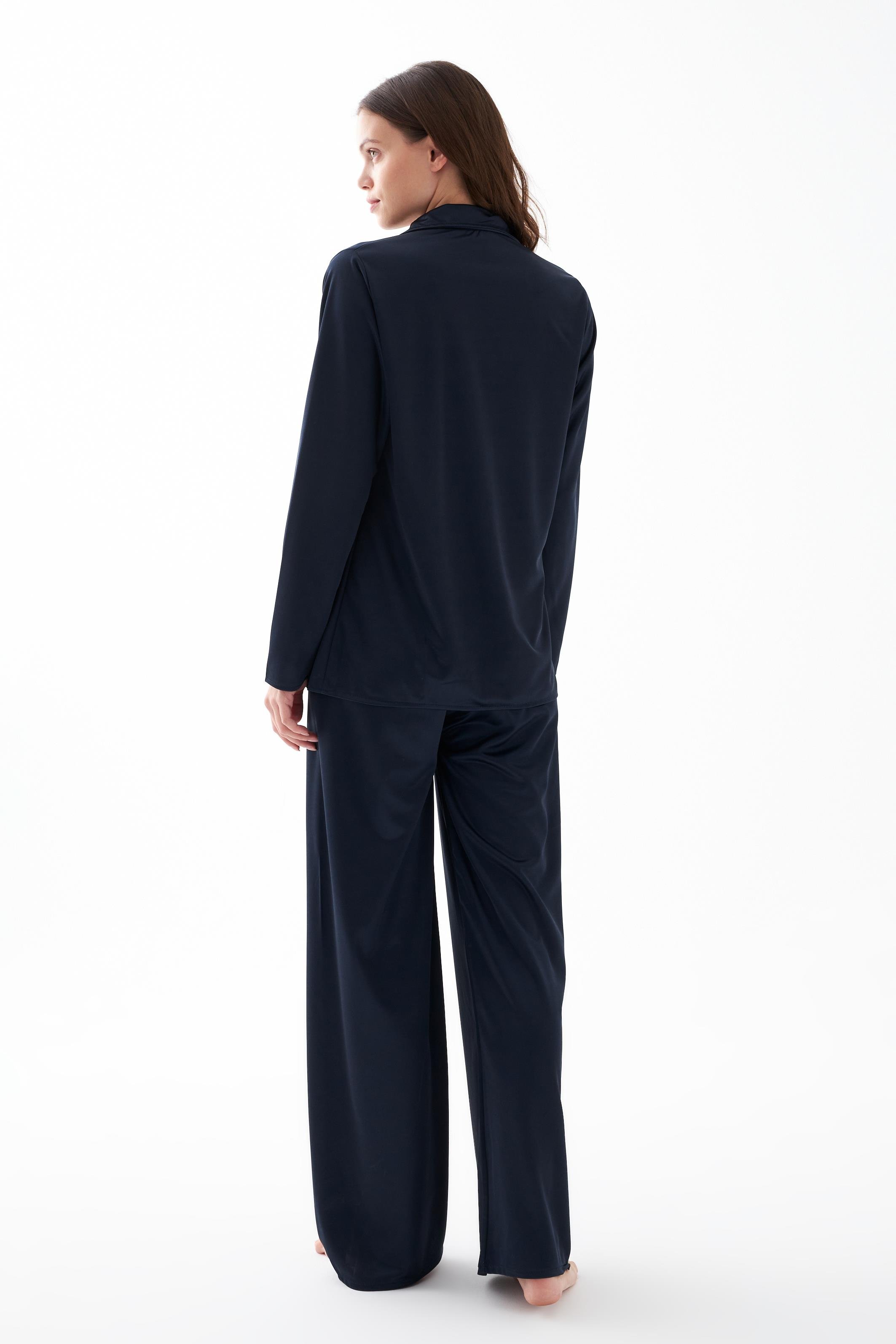 Akbeniz Kadın Lacivert Oversize Saten Pijama Takımı