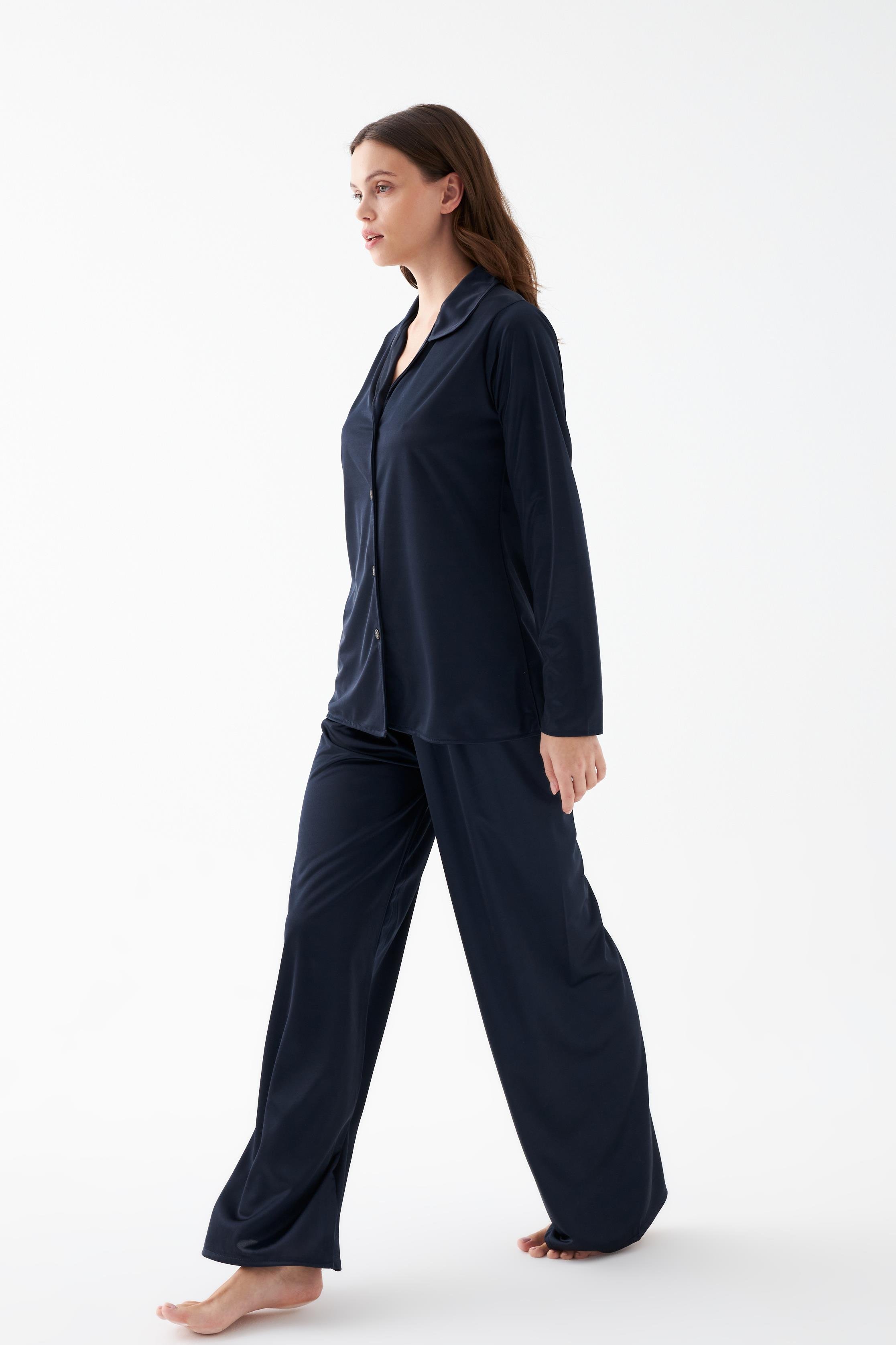 Akbeniz Kadın Lacivert Oversize Saten Pijama Takımı