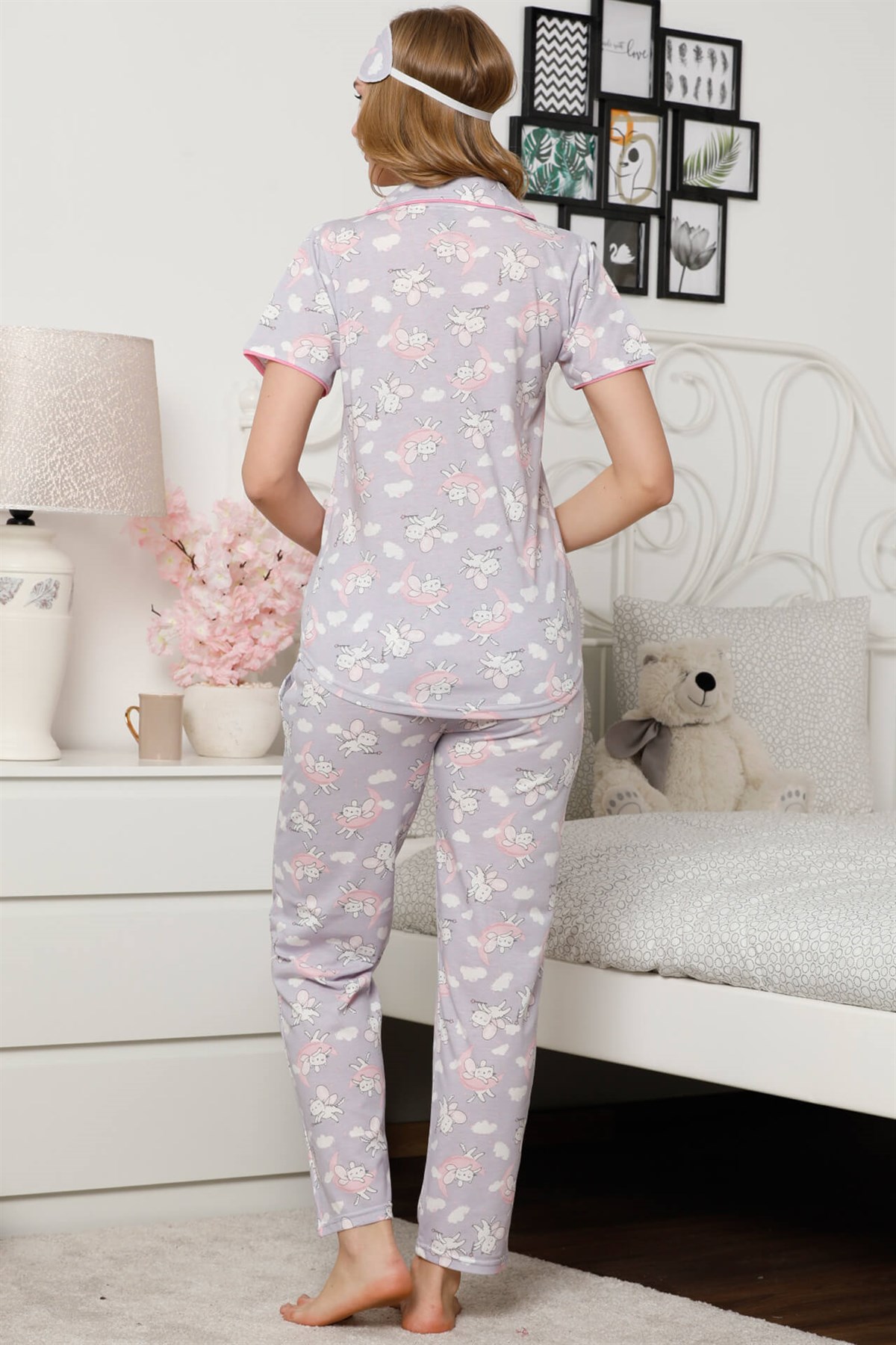 Akbeniz Kadın Lila Renkli Pamuklu Cepli Kısa Kol Pijama Takım 2528