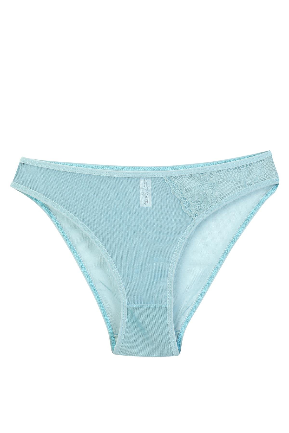 Akbeniz Kadın Mavi Dantel Detaylı Transparan 2’li Slip