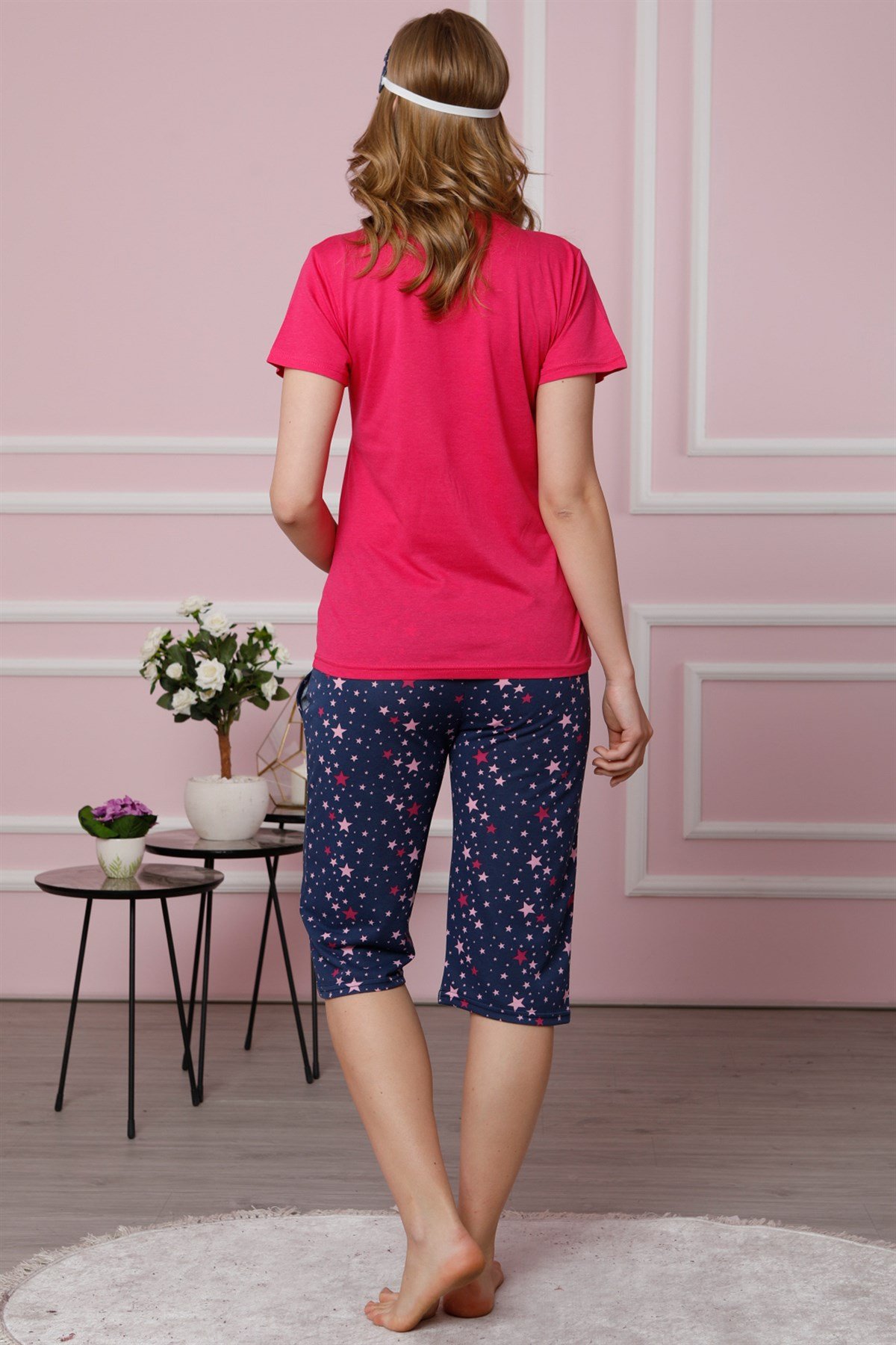 Akbeniz Kadın Mercan Pamuklu Cepli Kapri Pijama Takım 3509