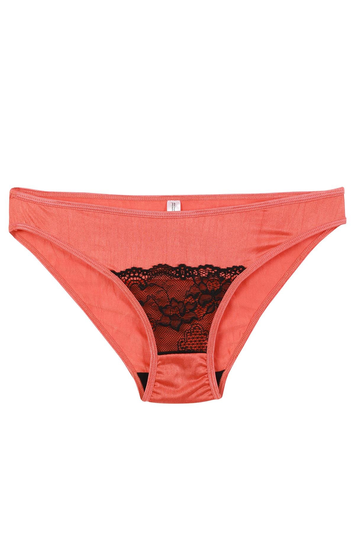 Akbeniz Kadın Mercan Rengi Dantel Detaylı 2’li Slip