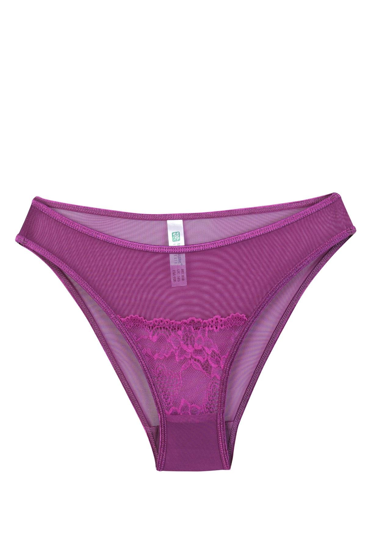 Akbeniz Kadın Mor Dantel Detaylı Transparan 2’li Slip