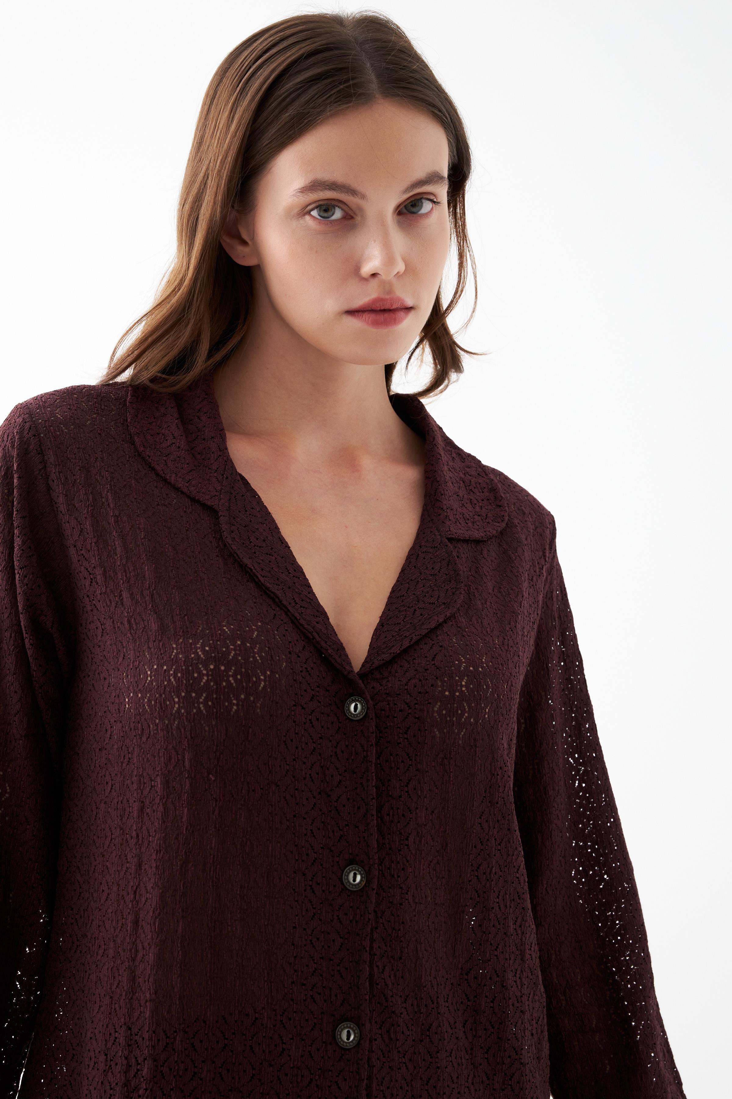 Akbeniz Kadın Mürdüm Önden Düğmeli Rahat Kesim Pijama Takımı