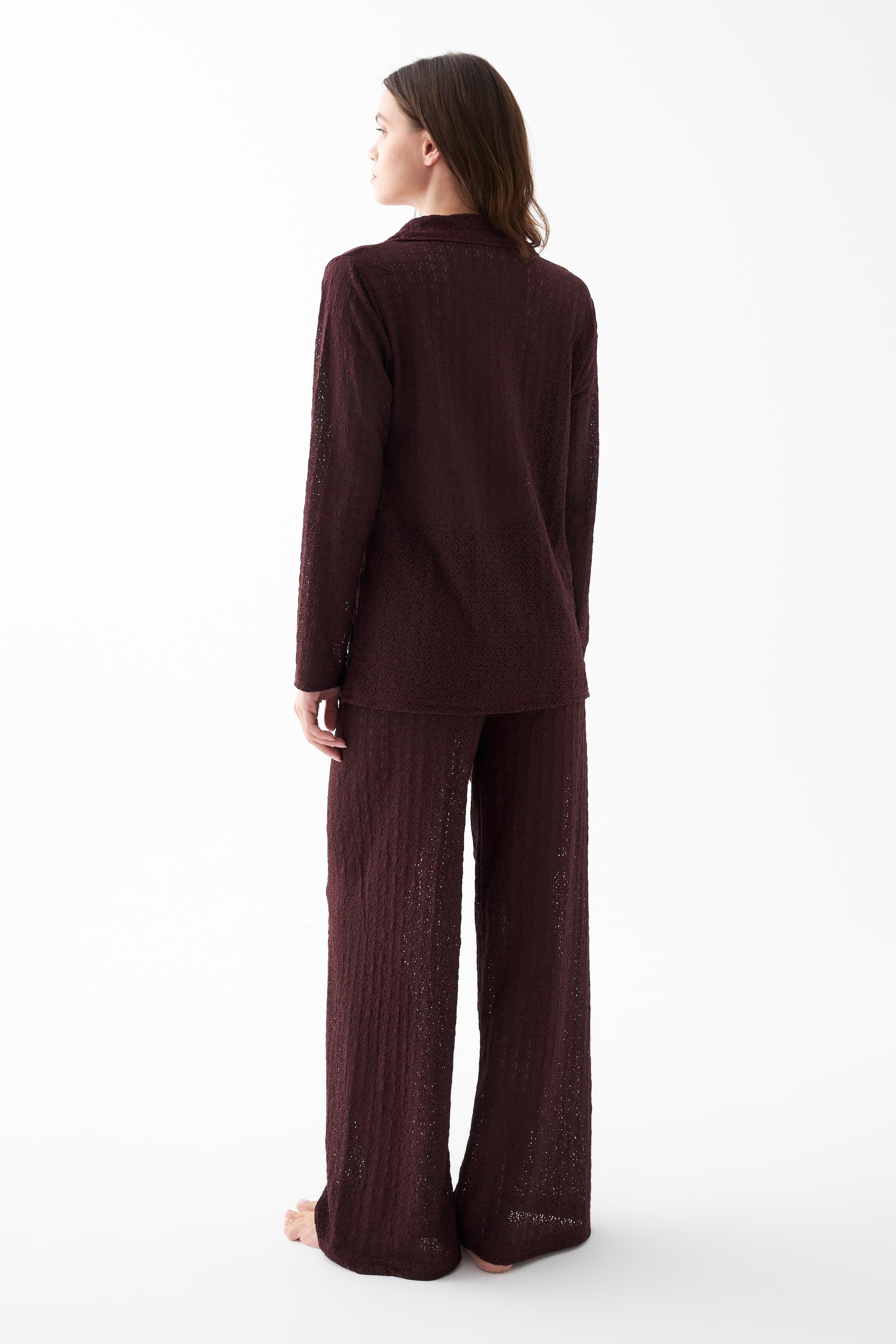 Akbeniz Kadın Mürdüm Önden Düğmeli Rahat Kesim Pijama Takımı