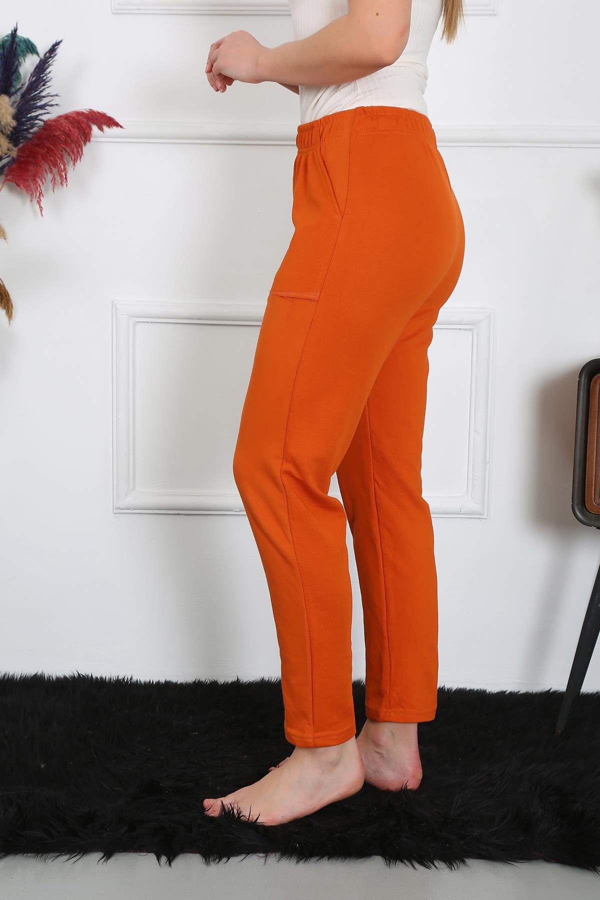 Akbeniz Kadın Pamuk Cepli 3 İplik Alt Eşofman Kremit 27510