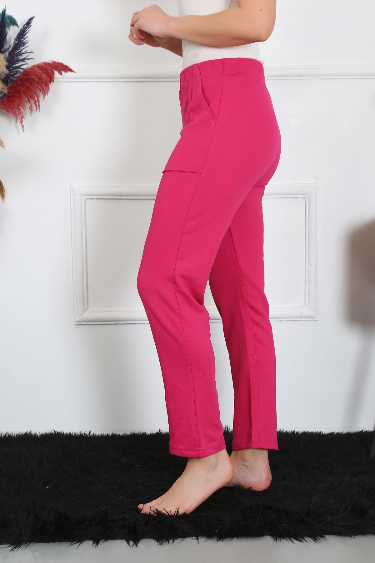 Akbeniz Kadın Pamuk Cepli 3 İplik Alt Eşofman Fuşya 27510