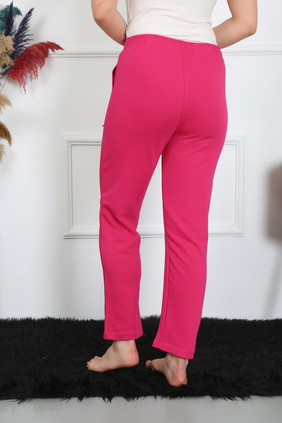 Akbeniz Kadın Pamuk Cepli 3 İplik Alt Eşofman Fuşya 27510