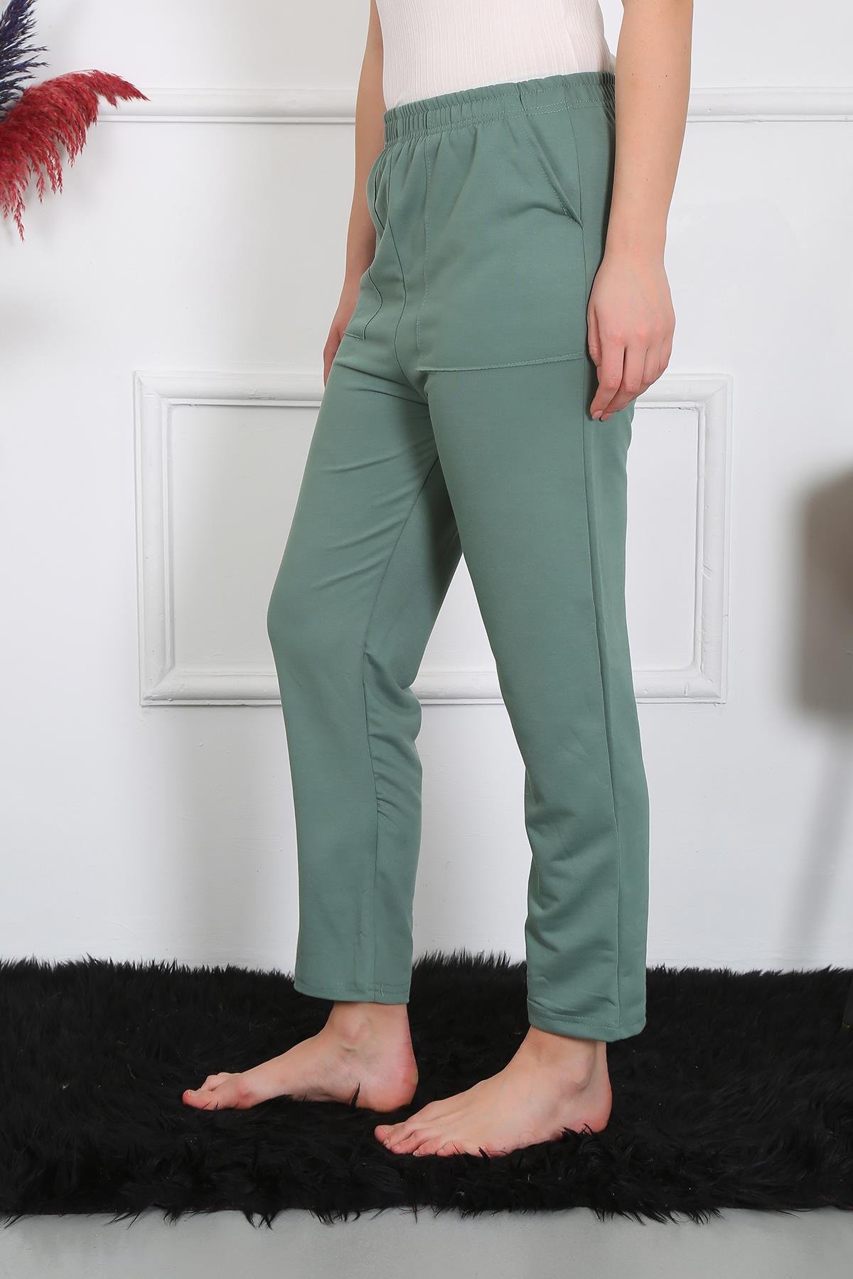 Akbeniz Kadın Pamuk Cepli 3 İplik Alt Eşofman Yeşil 27510