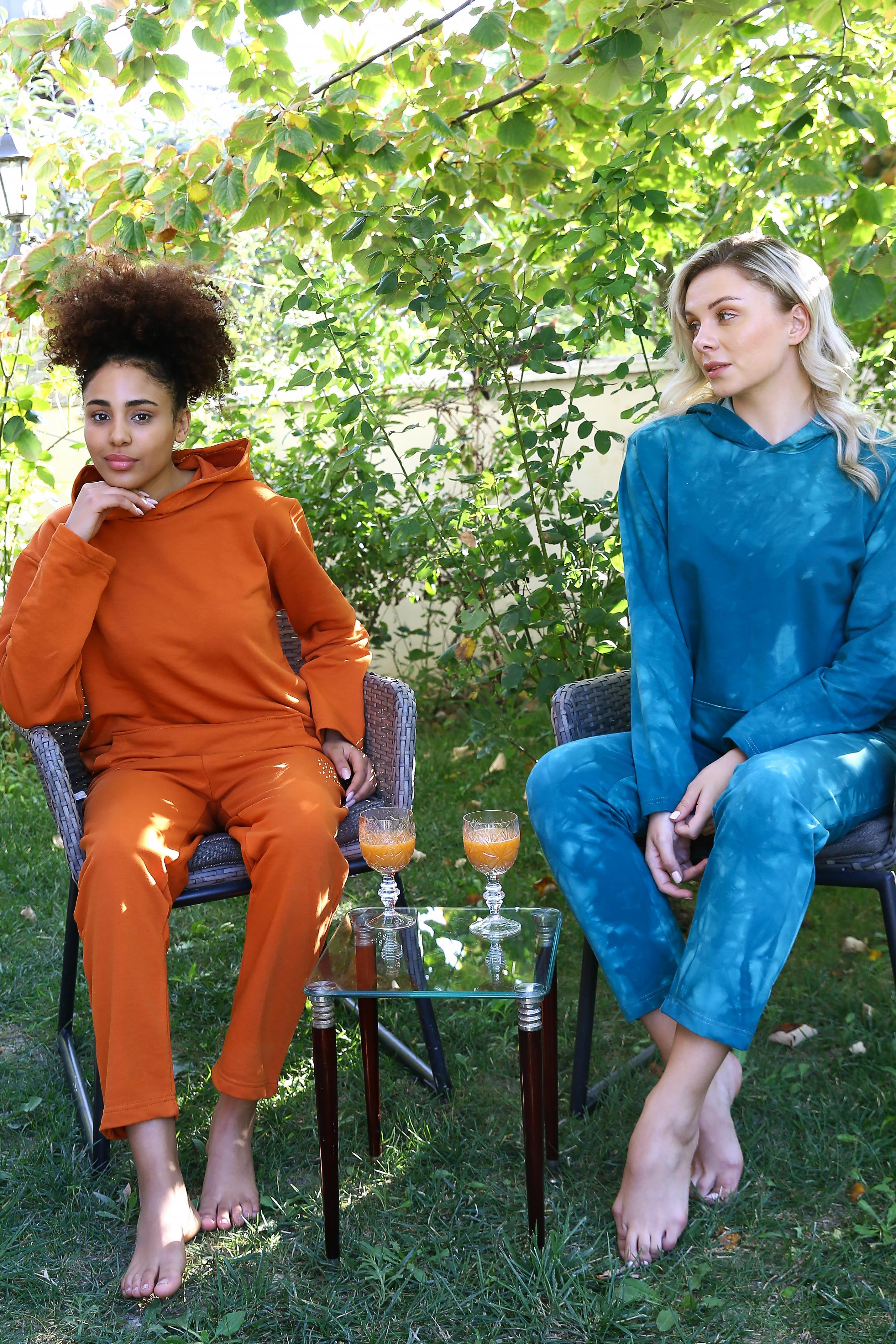 Akbeniz Kadın Pamuk Kapşonlu Cepli 3 İplik Kiremit Eşofman Takım 9037