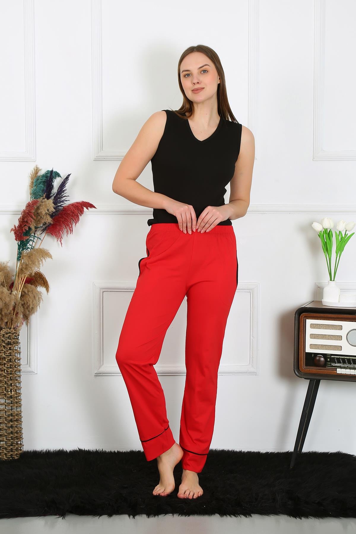 Akbeniz Kadın Pamuk Penye Cepli Tek Alt Pijama Kırmızı 27512