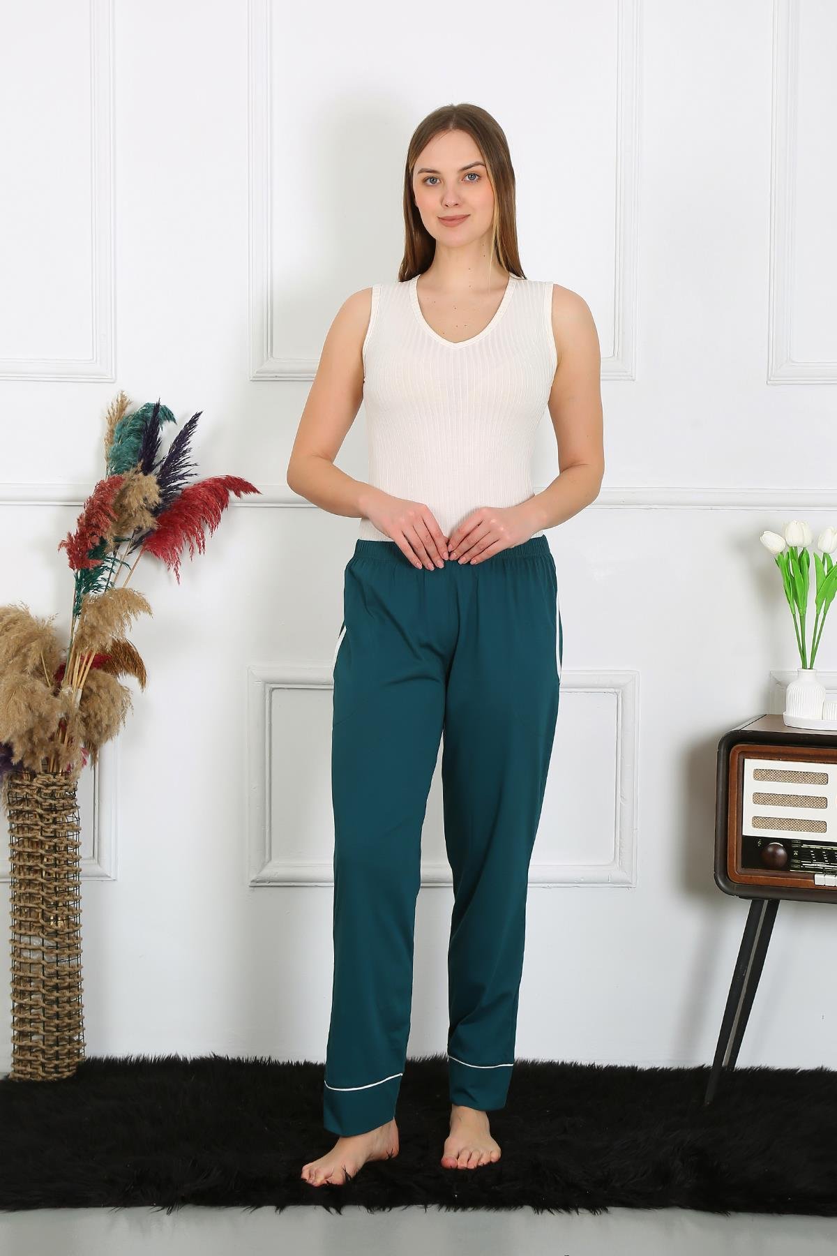 Akbeniz Kadın Pamuk Penye Cepli Tek Alt Pijama Petrol 27512