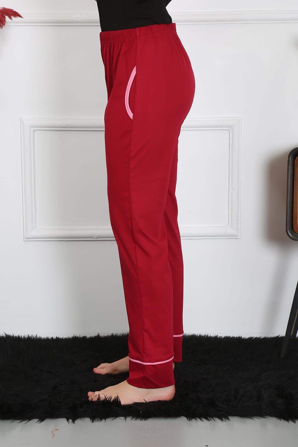 Akbeniz Kadın Pamuk Penye Cepli Tek Alt Pijama Bordo 27512