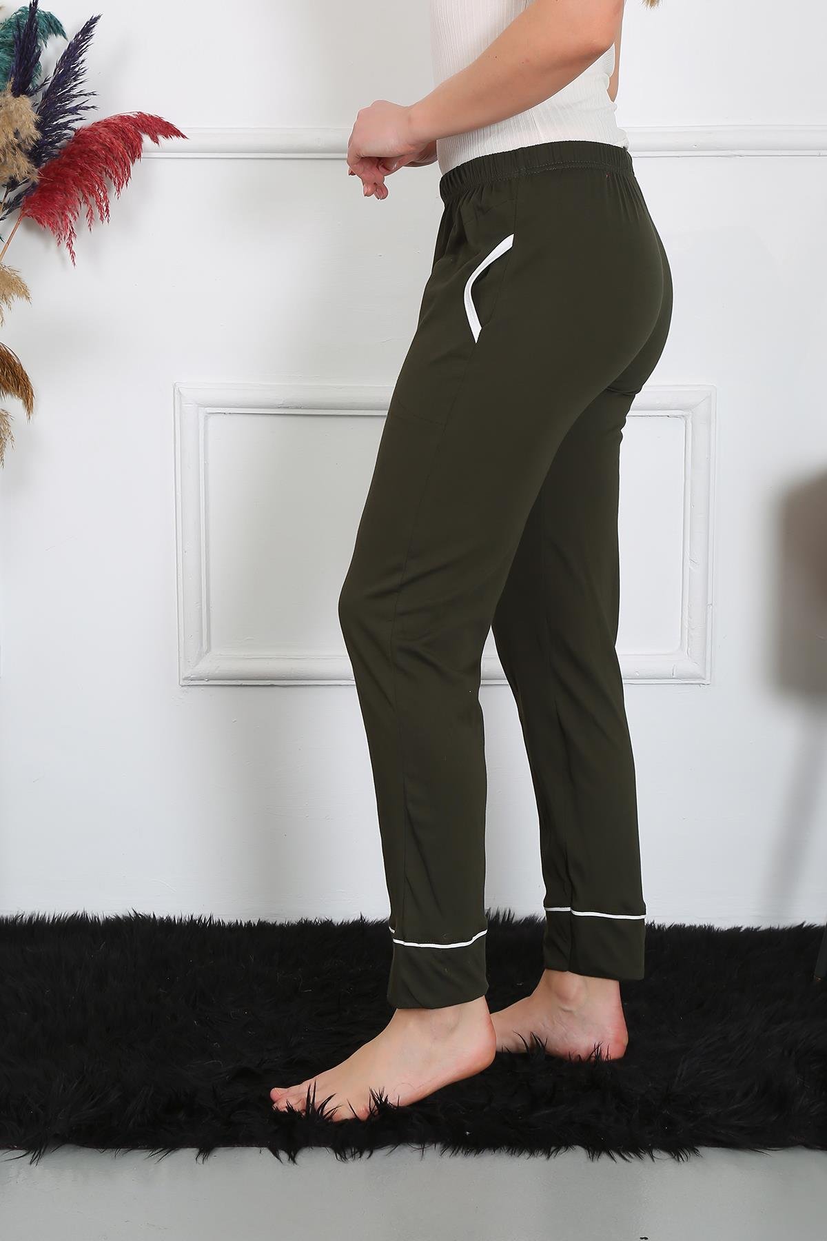 Akbeniz Kadın Pamuk Penye Cepli Tek Alt Pijama Haki 27512