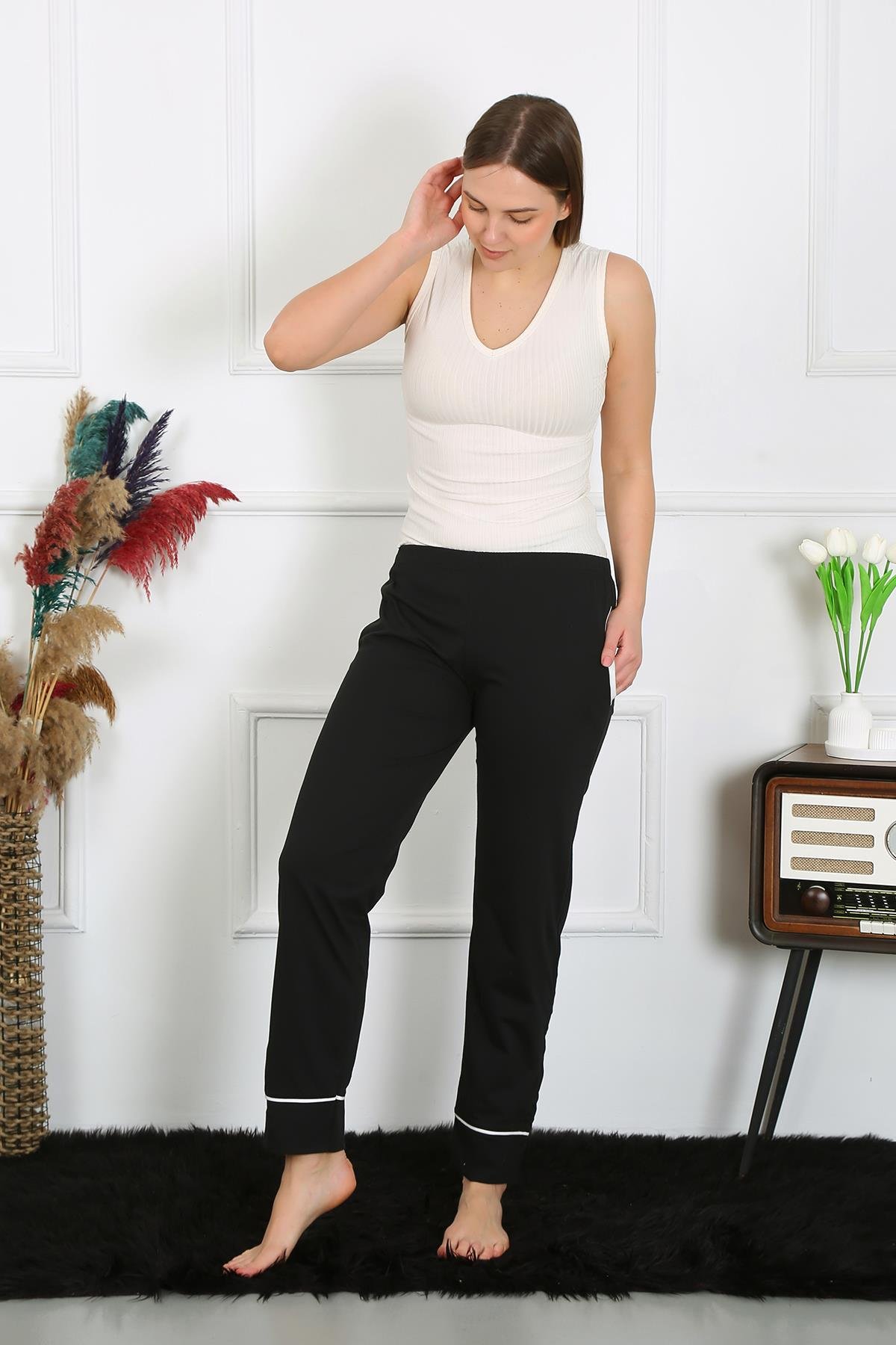 Akbeniz Kadın Pamuk Penye Cepli Tek Alt Pijama Siyah 27512