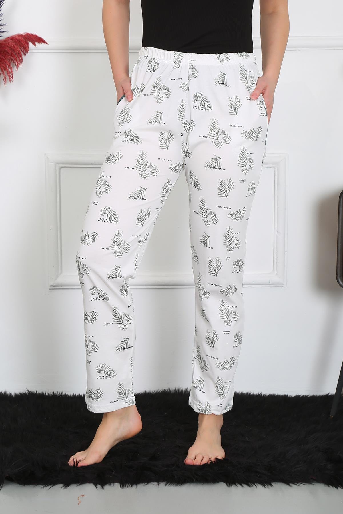 Akbeniz Kadın Pamuk Penye Cepli Tek Alt Pijama Ekru 27512