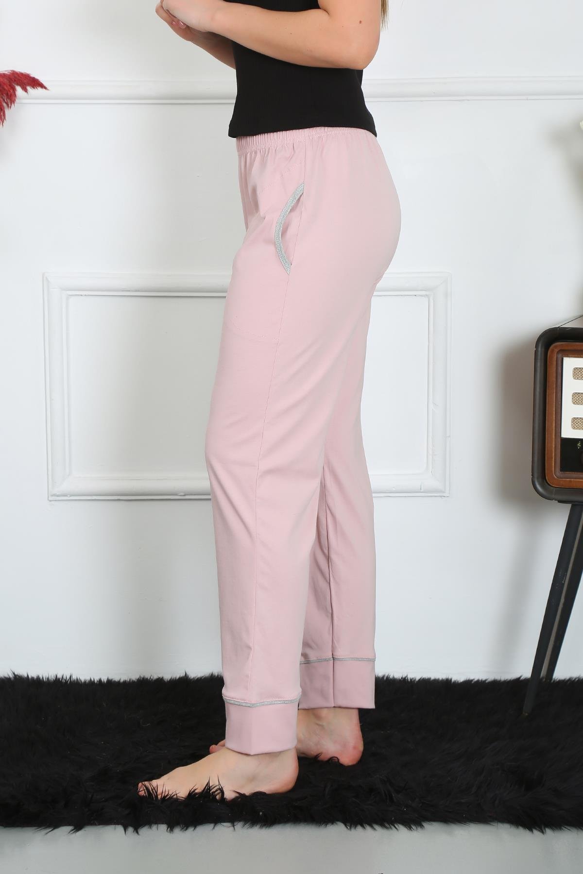 Akbeniz Kadın Pamuk Penye Cepli Tek Alt Pijama Pudra 27512