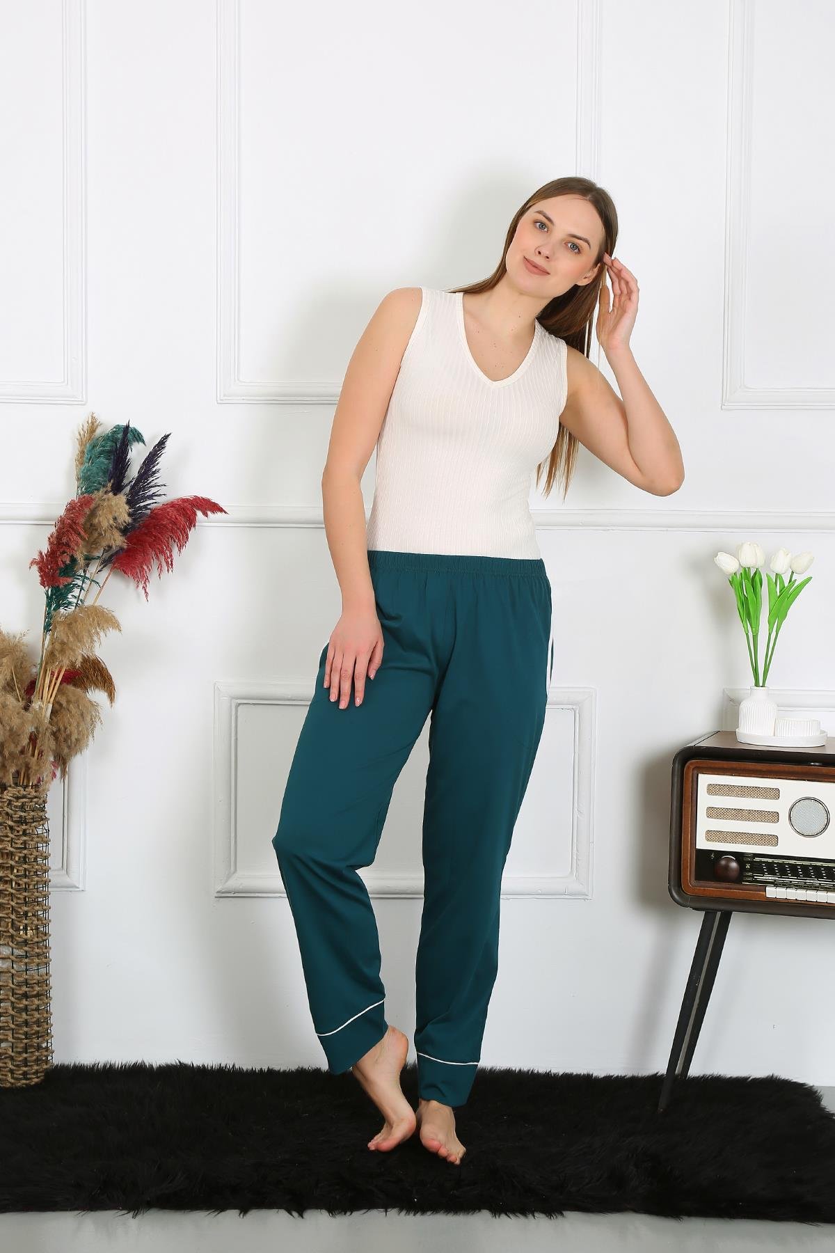 Akbeniz Kadın Pamuk Penye Cepli Tek Alt Pijama Petrol 27512